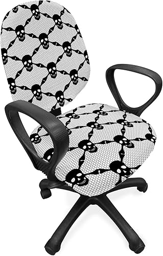 Ambesonne Funda para silla de oficina gótica, temática de terror de Halloween, calaveras oscuras espeluznantes, patrón de huesos de esqueleto, funda