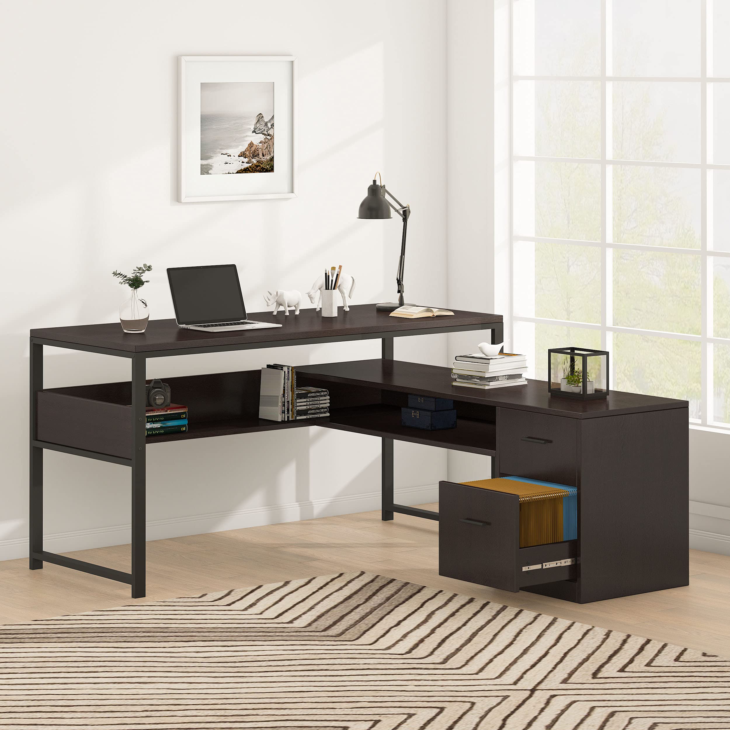 Buy Tribesigns LShaped Computer Desk with Bookshelf, Executive Office