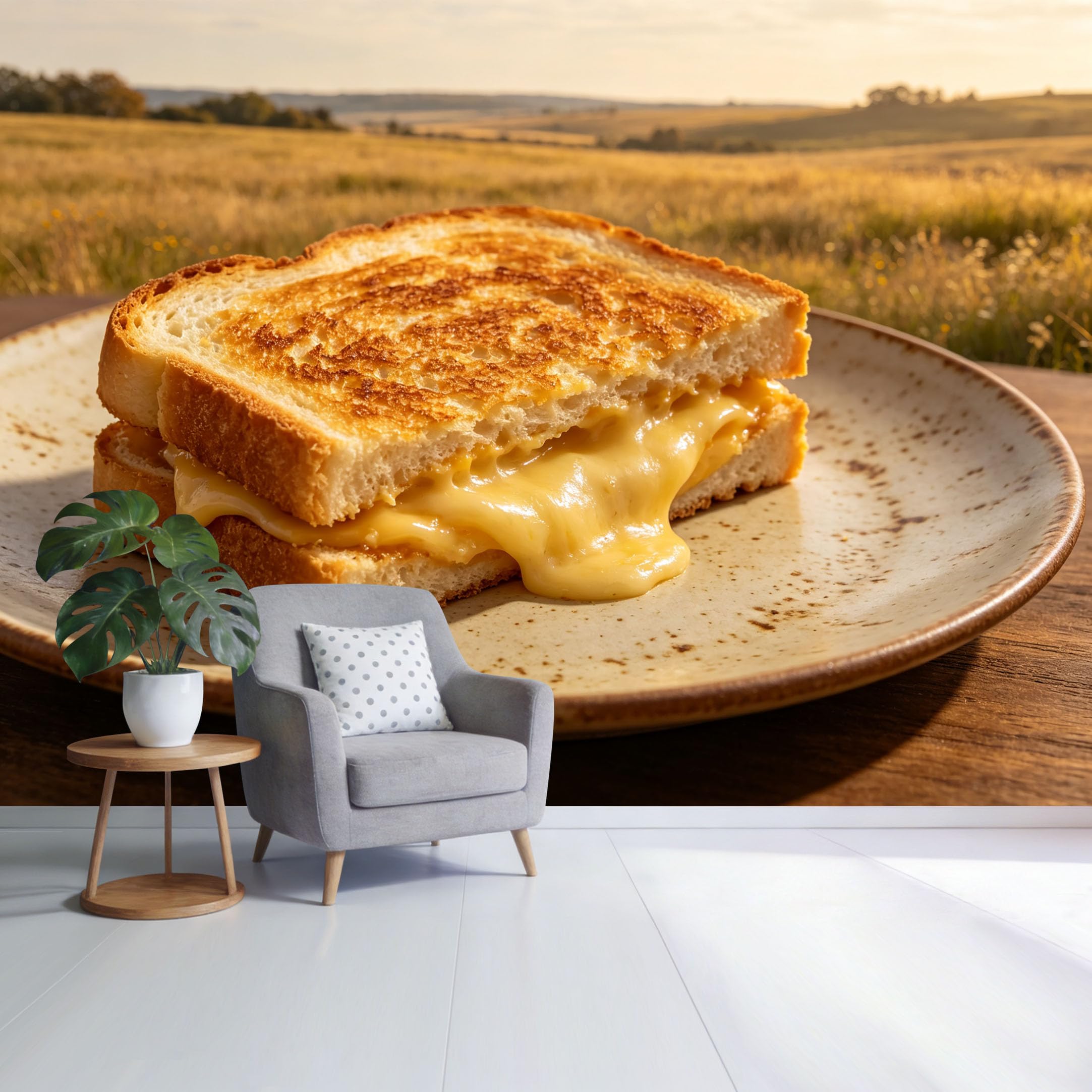 Custom Size Wall Mural Grilled Cheese Sandwich Countryside Landscape Warm Rustic Farmhouse Style SelfAdhesive Wall Fabric Removable Wallpaper for Home Office Decor