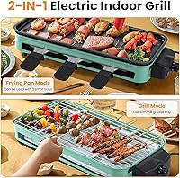 Vista 5 de Parrilla eléctrica para interiores, parrilla eléctrica 2 en 1 de 1500 W con red de parrilla y placa extraíble de cocina antiadherente, parrilla