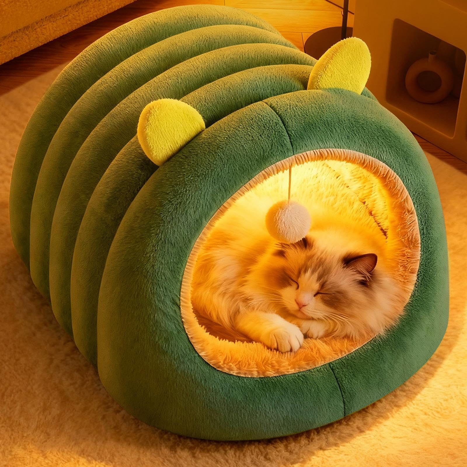 Cuccia per Gatti Chiusa, Calda e Accogliente, con Cuscino Rimovibile e Lavabile, mobiletto, Cuccia Rilassante per Gatti, Green M