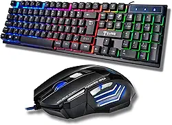 Combo Kit Teclado e Mouse Gamer MTS iluminado com LED Rainbow, Mouse Gamer 3200 DPI Ajustável, Multimídia, Teclado 104 Teclas, ABNT-2, USB Plug & Play – PC, Notebook e Setup