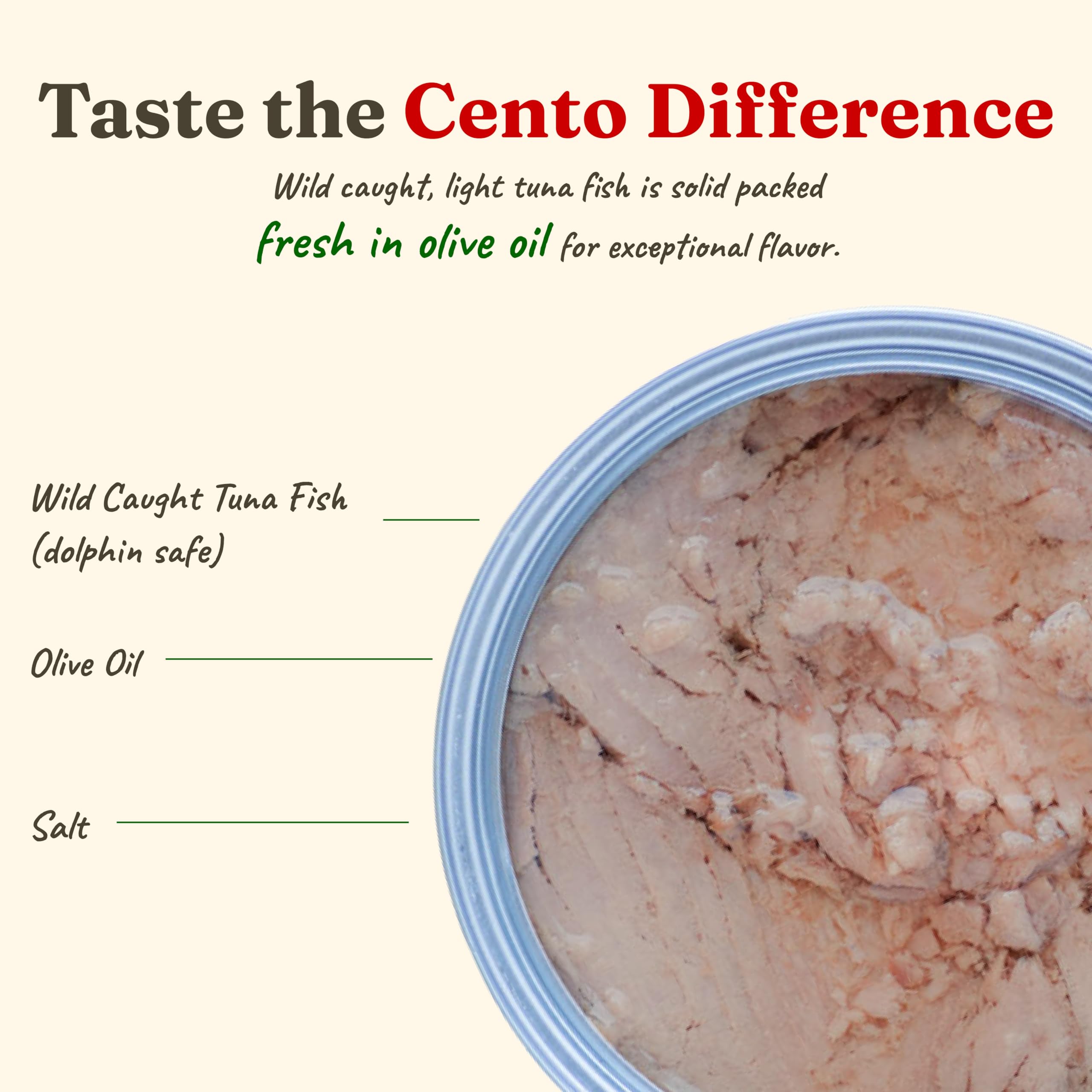 Cento Solid Pack Light Tuna in Olive Oil, 5 Oz (Pack of 24) High Protein, MSC Certified, Wild Caught, Packed Fresh, Canned Tuna Fish for Snacks, Salads, Meals - Gluten Free, Non-GMO, Kosher, BPA Free