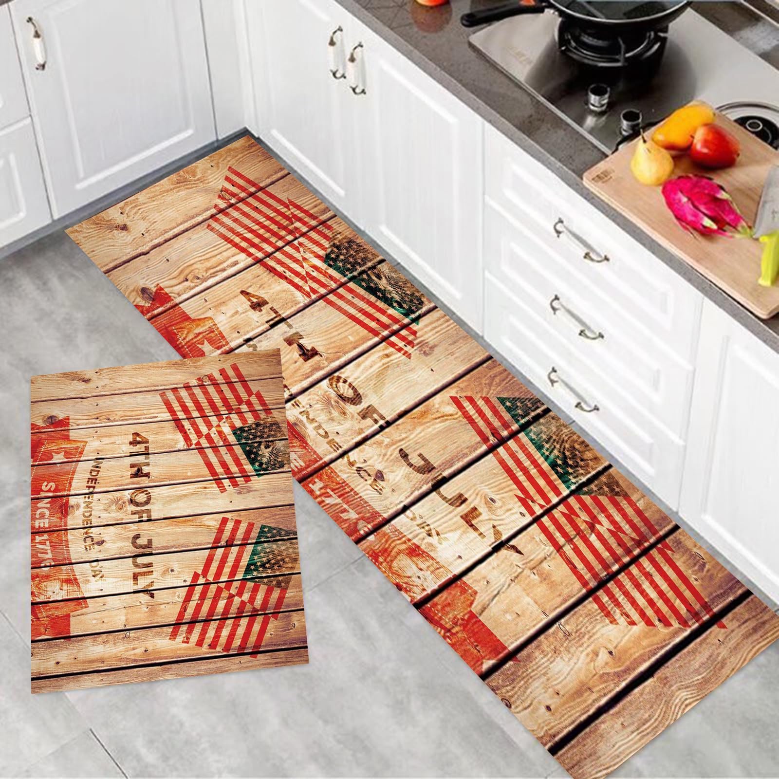 Lot De 2 Tapis De Cuisine Avec Drapeau Américain Et étoiles Eucalyptus