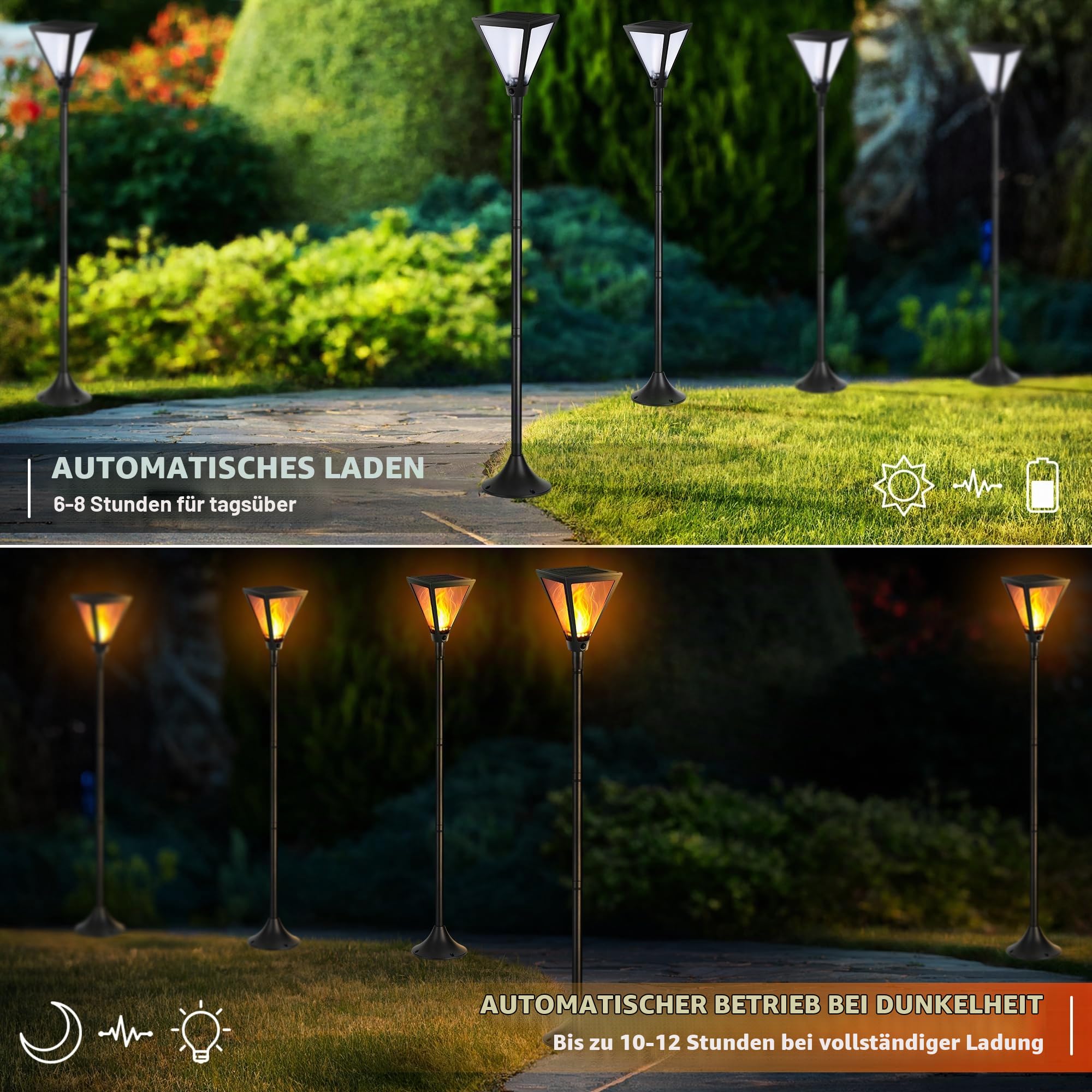 Joomer Solarlampen für Außen mit Realistischer Flammeneffekt 2 Stück 138CM