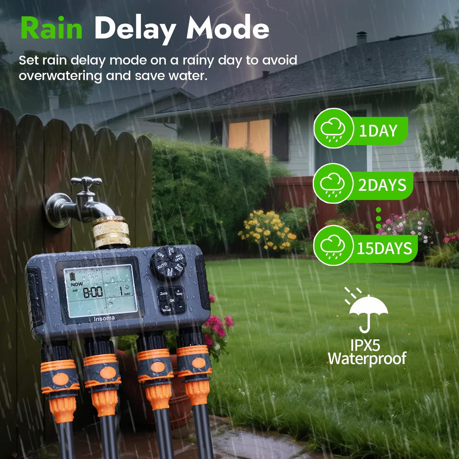 Insoma Timer per irrigatore a 4 zone con ingresso in ottone