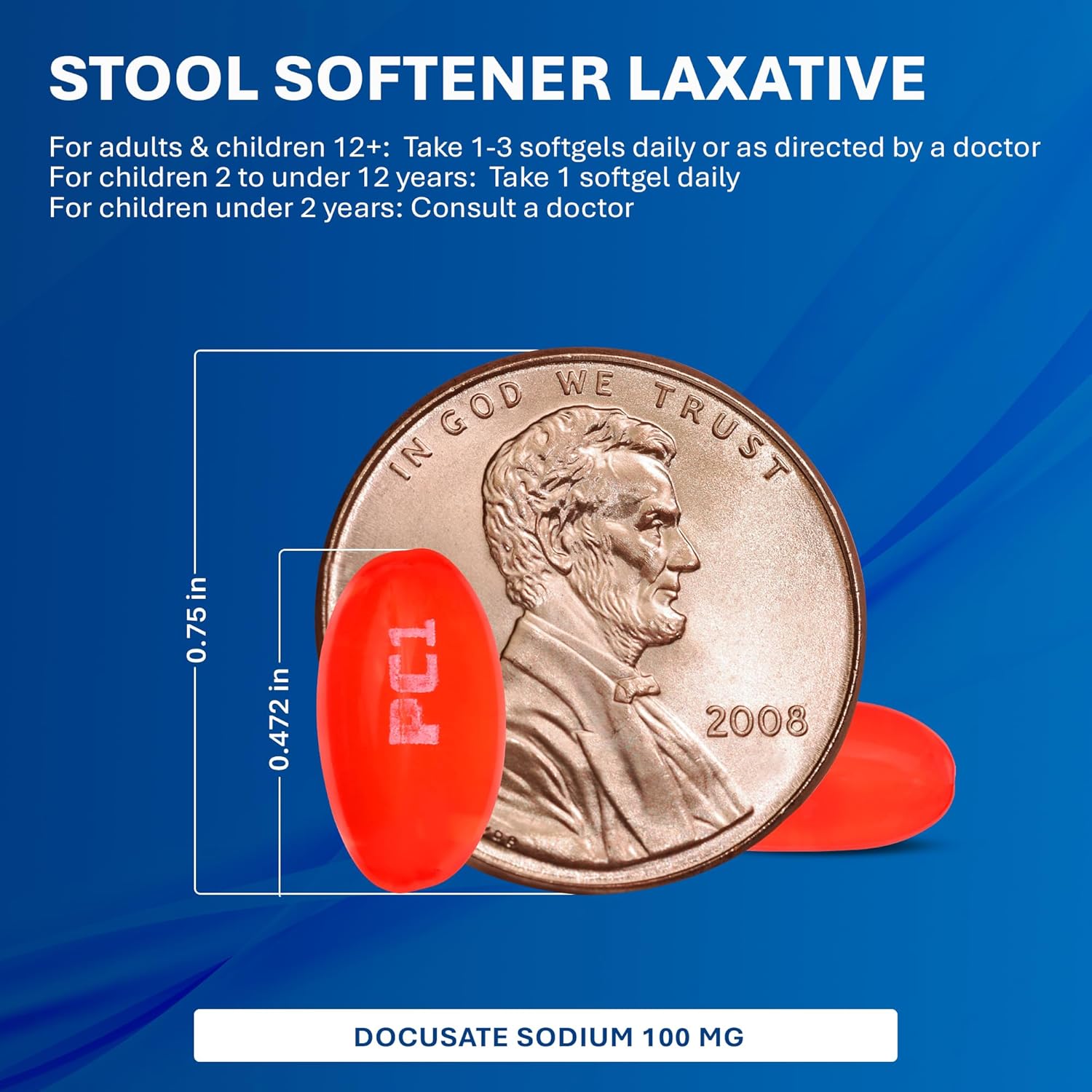 MAJOR Docusate Sodium 100mg, Stool Softener Laxative for Occasional Constipation Relief - Gentle, Dependable, Stimulant-Free, 1000 Softgels