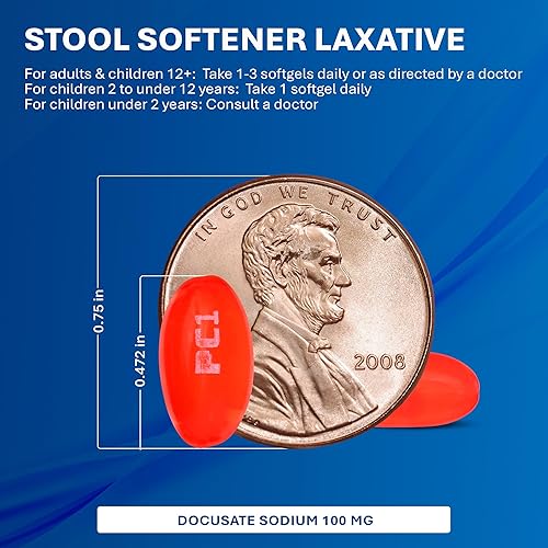 Miniatura 3 de MAJOR Docusate Sodium 100 mg, laxante suavizante de heces para alivio ocasional del estreñimiento, suave, confiable, sin estimulantes, 1000 cápsulas