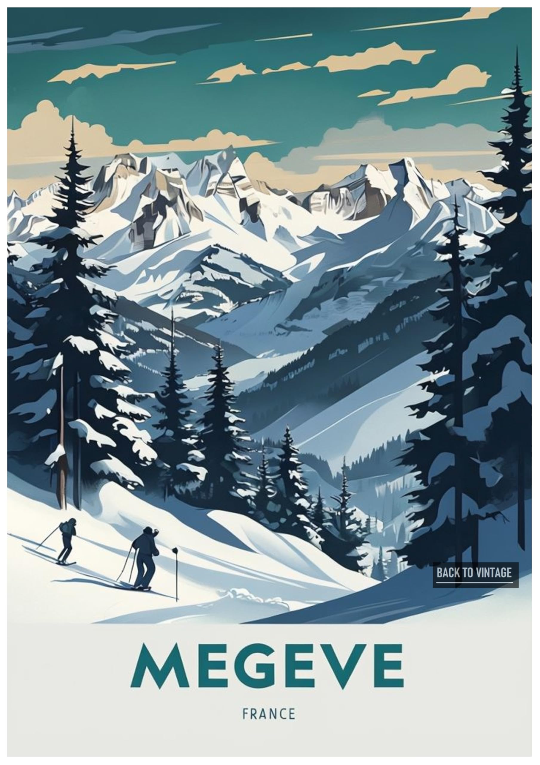Back To Vintage Multicoloured Megeve - Vintage Ski Resort Poster A4 Size Retro Winter Sports Wall Art Alpine Mountains Snow Landscape Home Decor For Ski Lovers