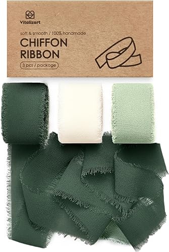 Miniatura 21 de Vitalizart Juego de Cintas de Seda de Gasa de Colores Mixtos de 1 pulgada x 75 yardas, 5 yardas x 15 rollos de tela con flecos para invitaciones