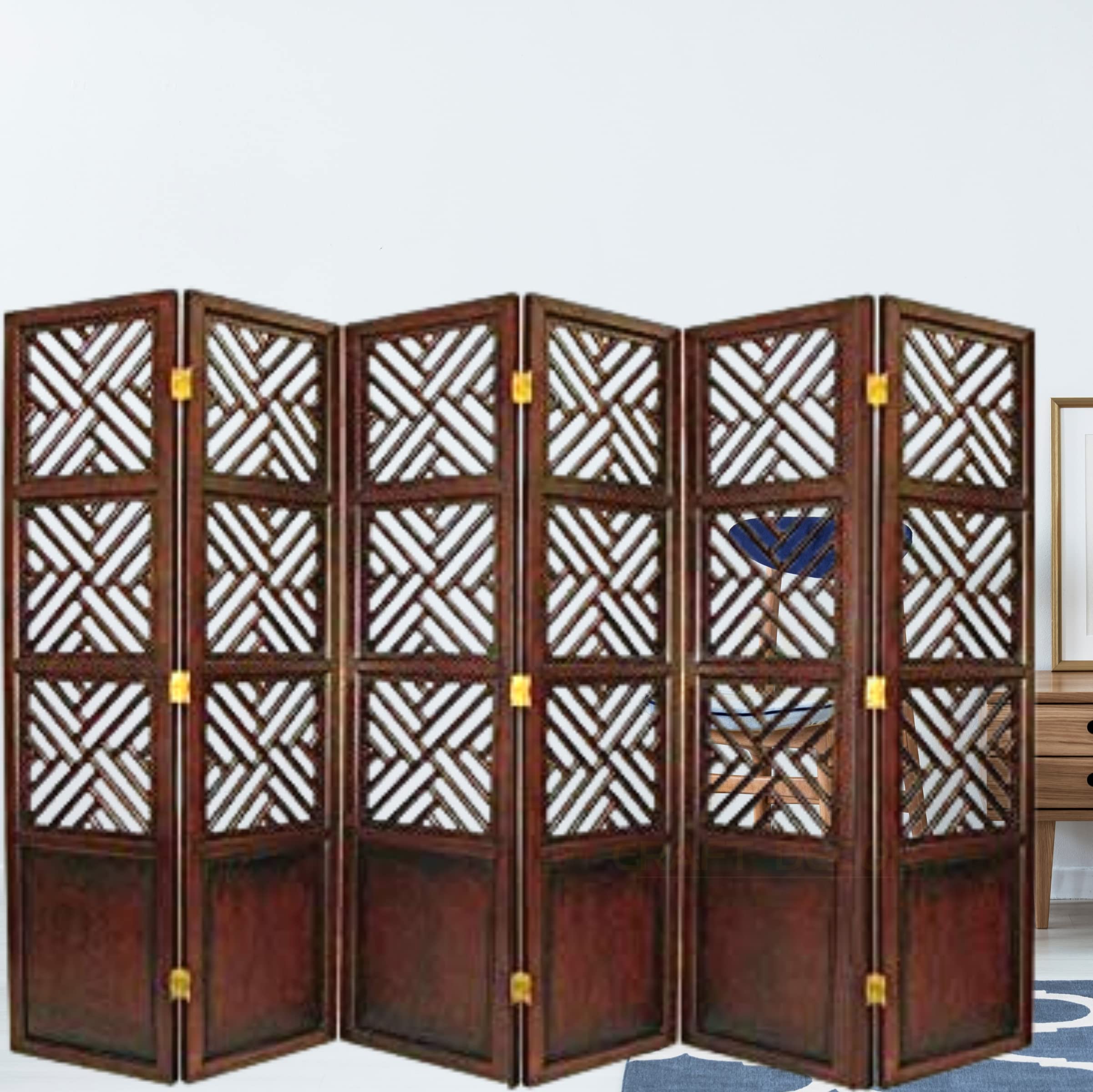 Wooden Partition for Living Room, Wood Screen Separator, Wall Dividers 6 Panels, Folding Screen for Bedroom/Office/Restaurant/Pooja (Brown)-image-40