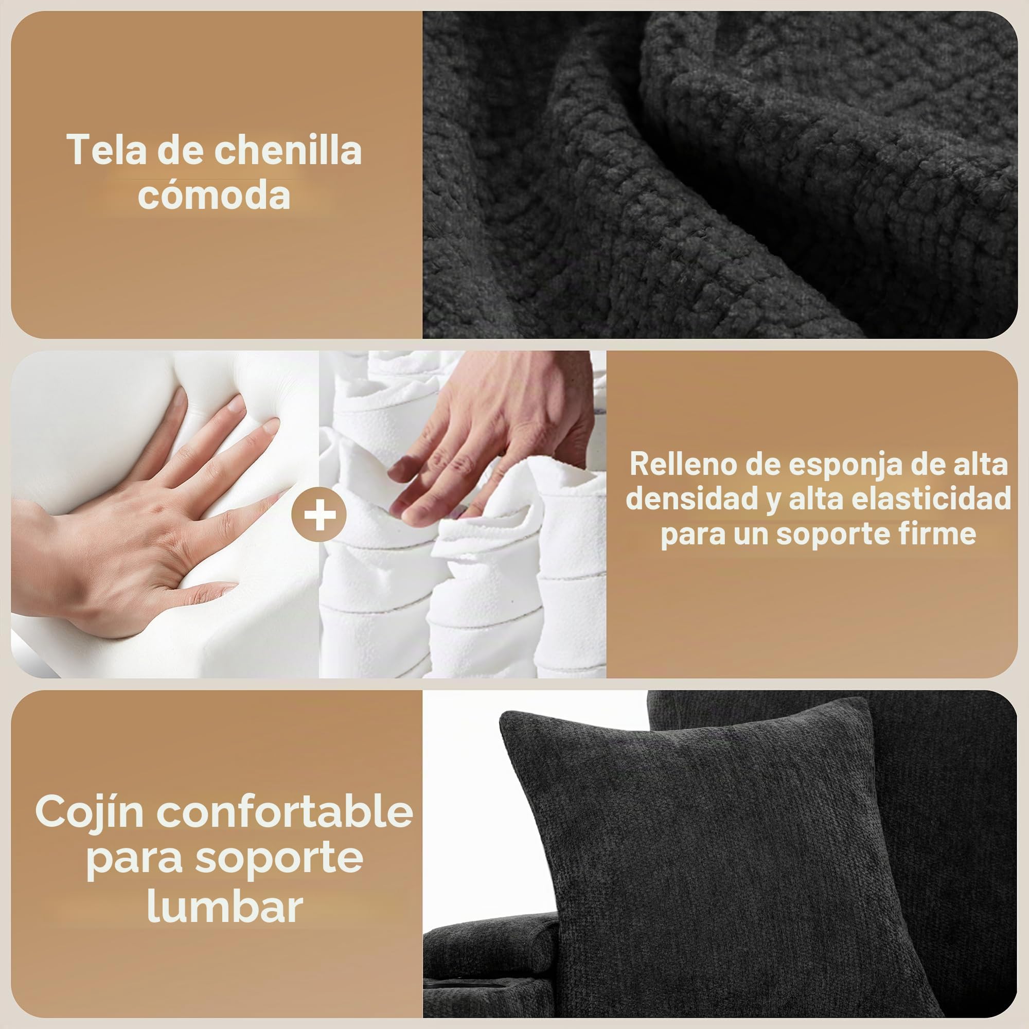 Bladez Sofá cama extensible en forma de L de chenilla de terciopelo chaise longue con espacio de almacenamiento, soporte para bebidas, puerto de carga USB, reposabrazos para sala de estar (gris-A)