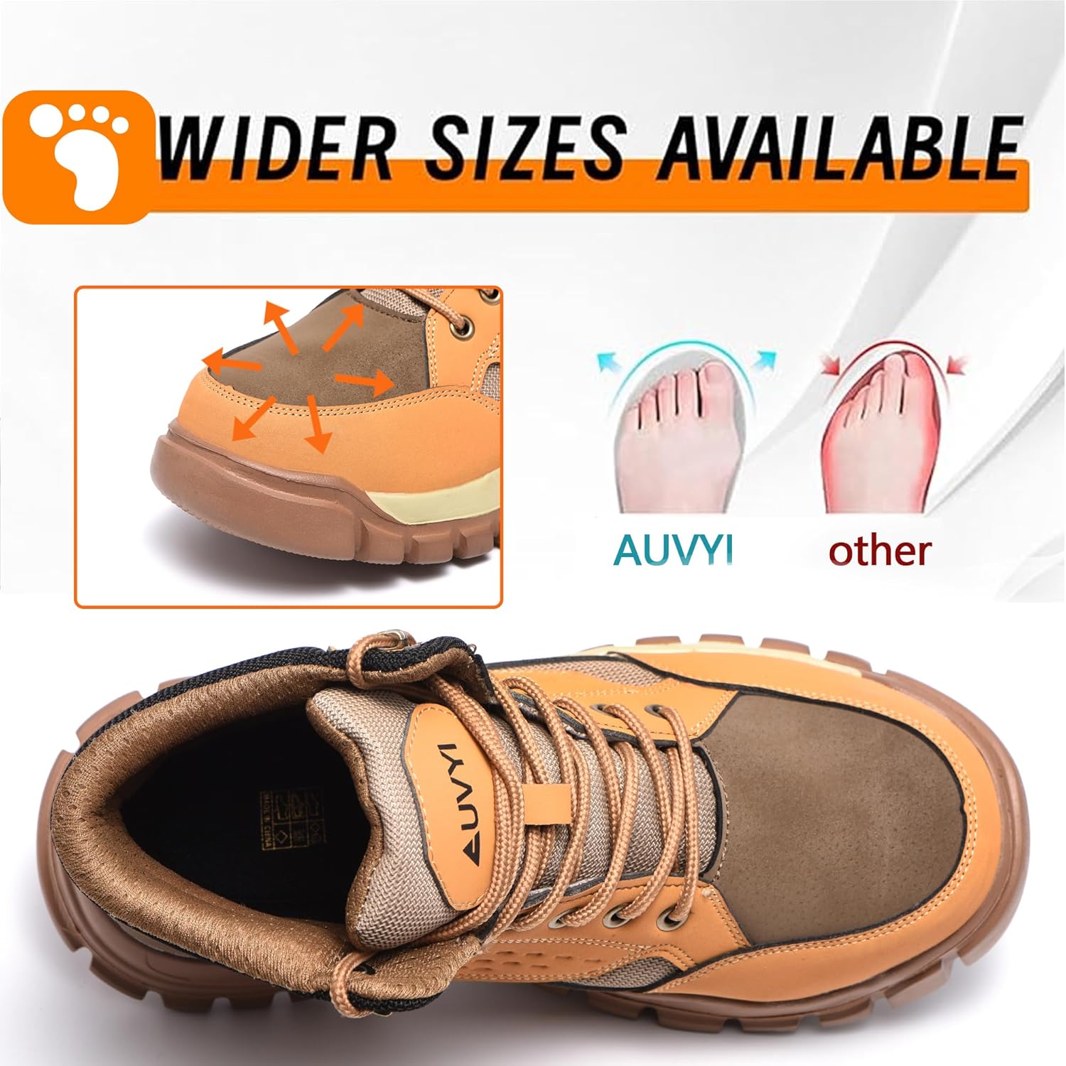 Steel Toe Work Boots for Men - Safety Wide Toe Boots Comfortable Slip Resistant Work Shoes Puncture Proof Footwear for Construction, Outdoor&Industrial - Image 4
