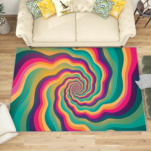 Miniatura 15 de Alfombra vintage de los años 70, alfombra de 6 x 9, alfombra de los años 70, con ilusión óptica 3D, alfombra de ilusión visual, suave, lavable, 70