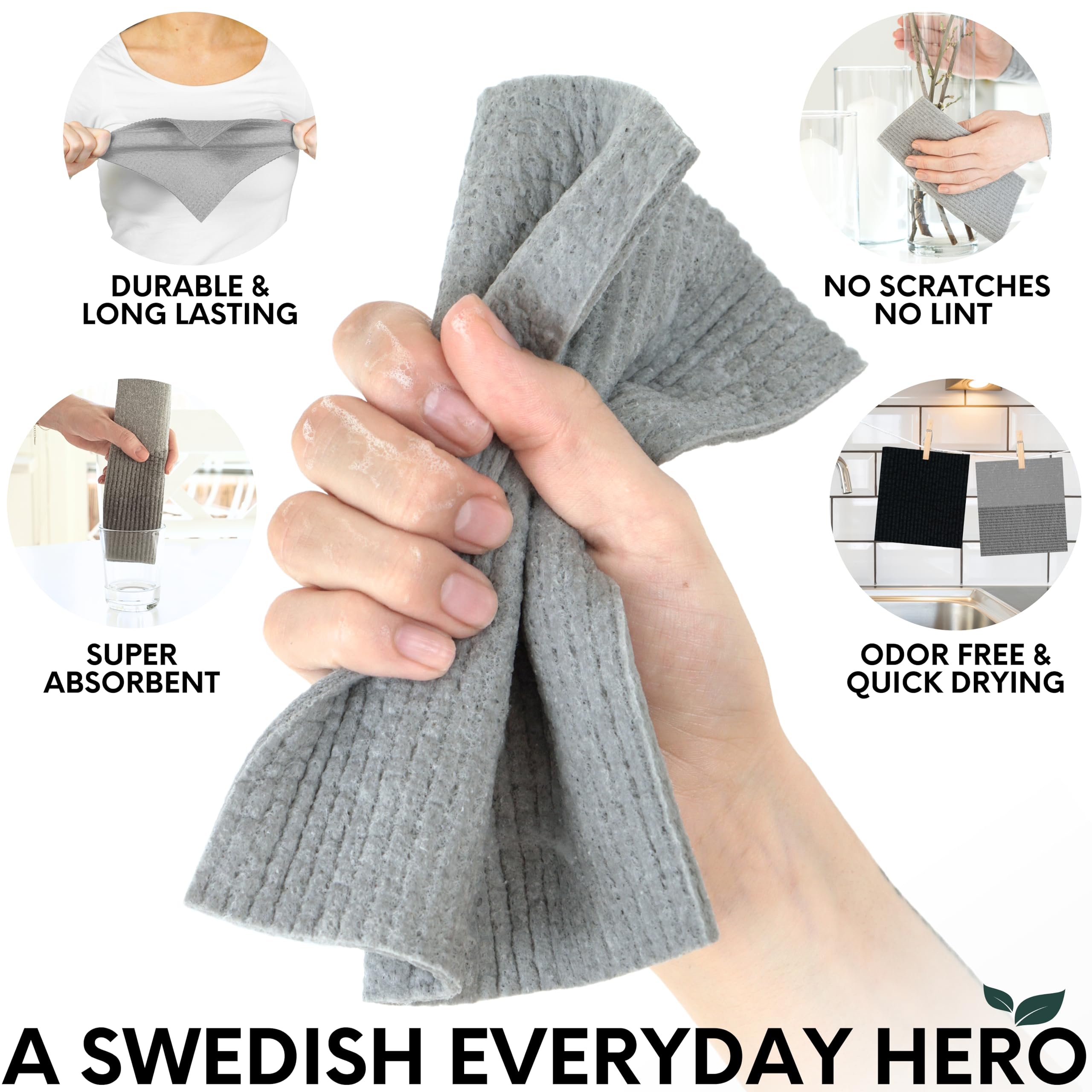 Swedish Dishcloths for Kitchen Reusable Dish Cloths Sponge Cloth Reusable Dishcloths for Washing Dishes Cellulose Sponge Cloths Kitchen Cloths for Cleaning Counters That Don't Smell 10 PACK