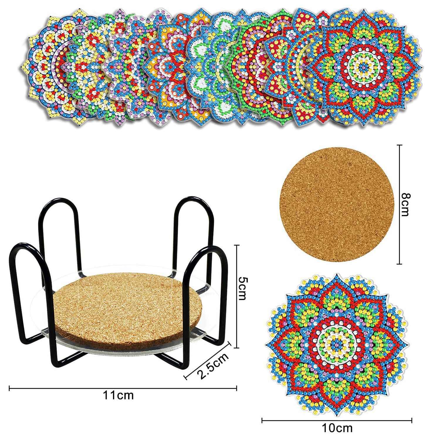 Aohyue Set di 8 Sottobicchieri Diamond Painting Mandala, Kit DIY per Adulti, Diamond Painting Set con Pacchetto di Diamanti e Strumenti di Applicazione