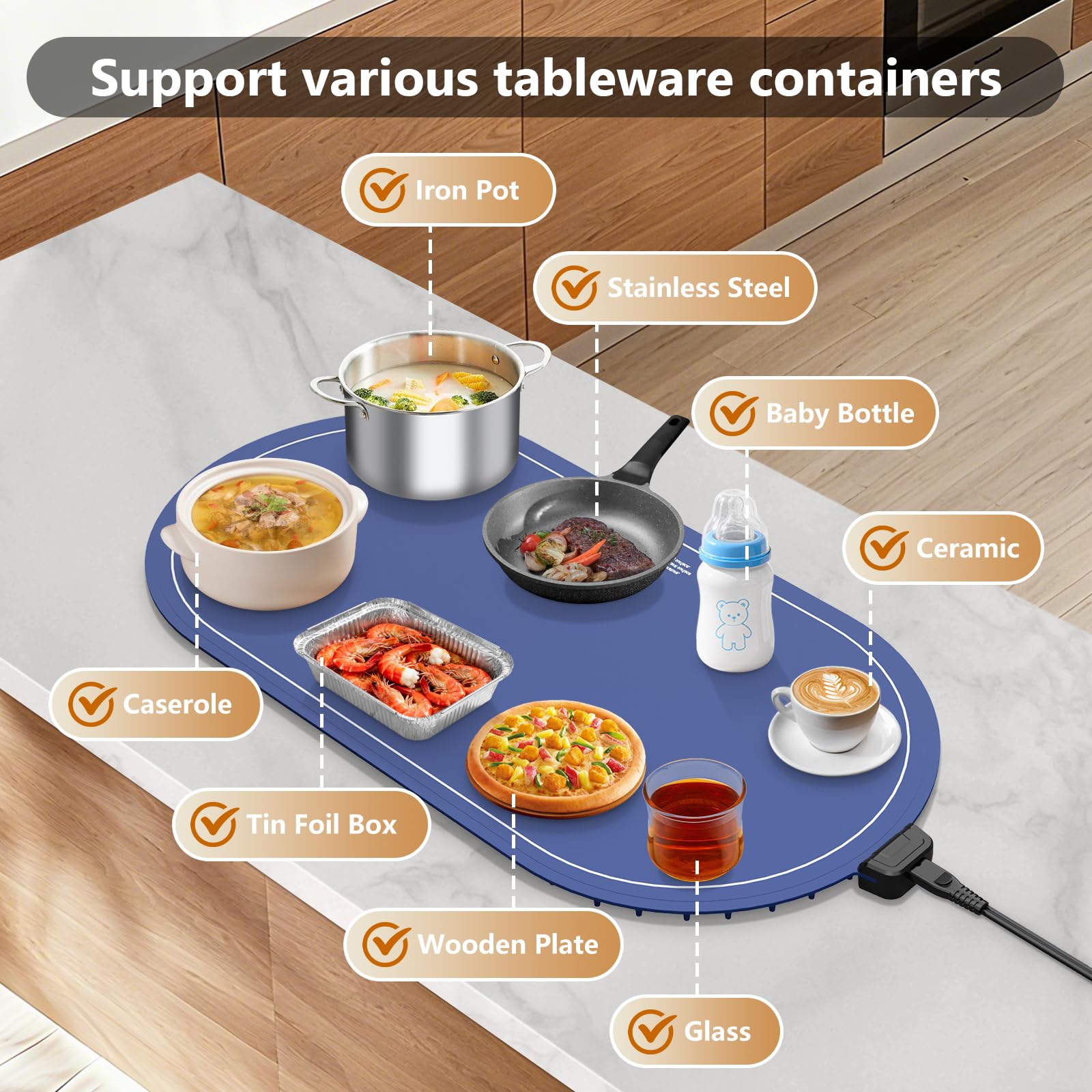 Warming Mat for Food with Adjustable Temperature Timer,10S Fast Heating Silicone Food Warmers for Parties Buffet and Home Daily,Food Warming Mat with Insulating Pad Raised Feet Protects Table