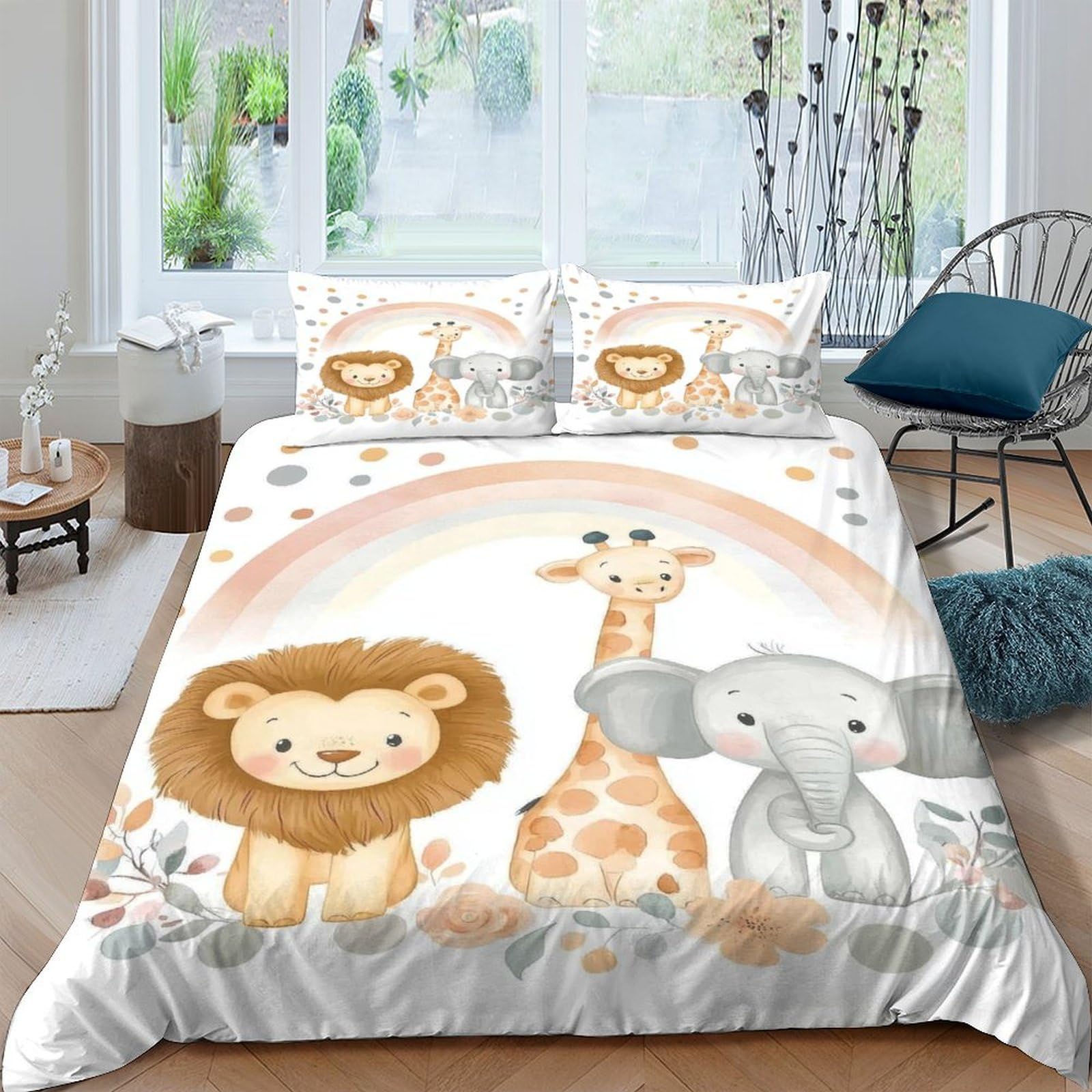 Ctjqhvkz Style-8 3D Printed Safari Animals Fitted Sheet Microfiber Soft Lion Giraffe Elephant Mattress Cover For Bedroom Decor Single（135X200cm）