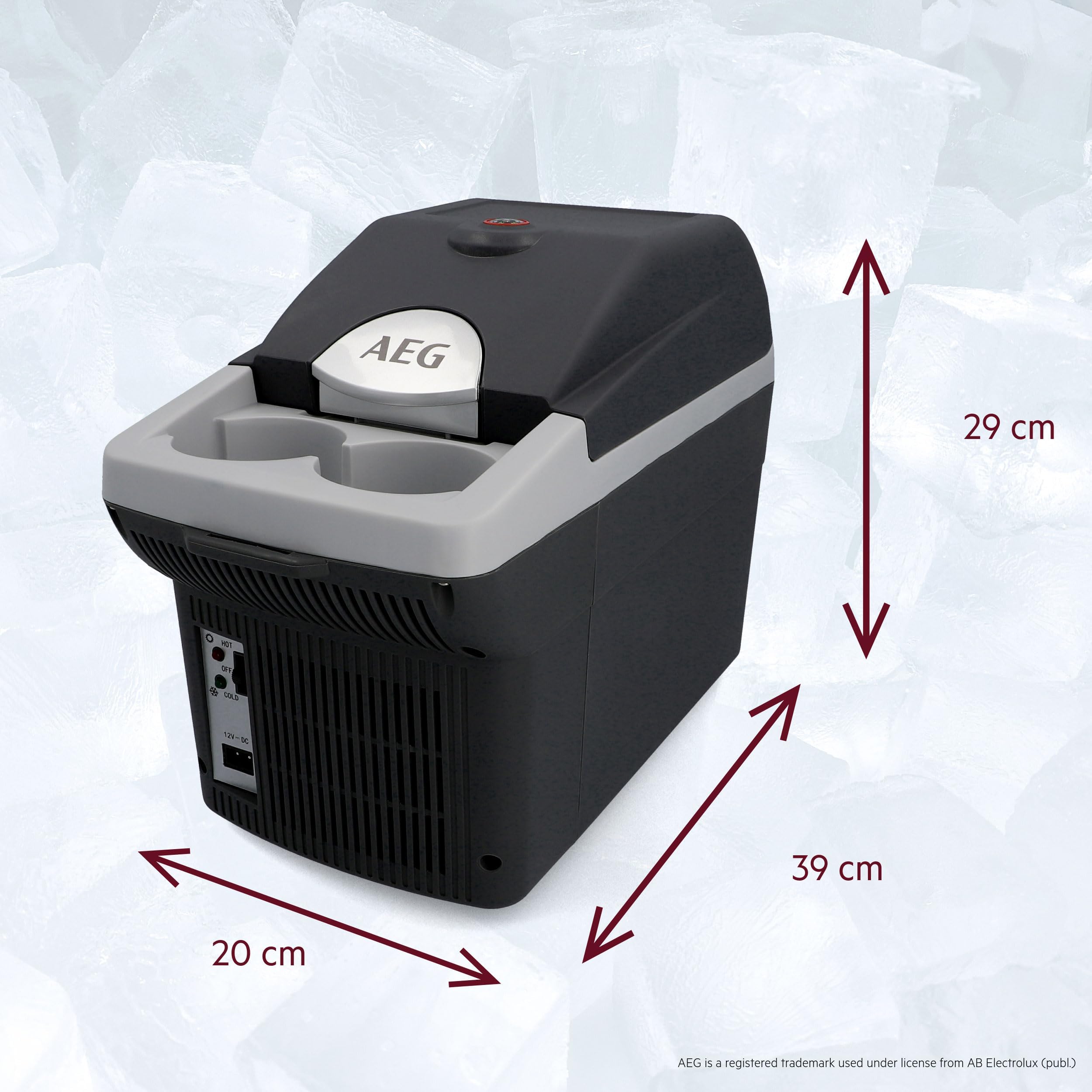 AEG Automotive Board-Bar BK 6 Thermoelektrische Kühl- und Warmhaltebox 6 Liter, 12 Volt für Auto und Steckdose, anschnallbar im PKW