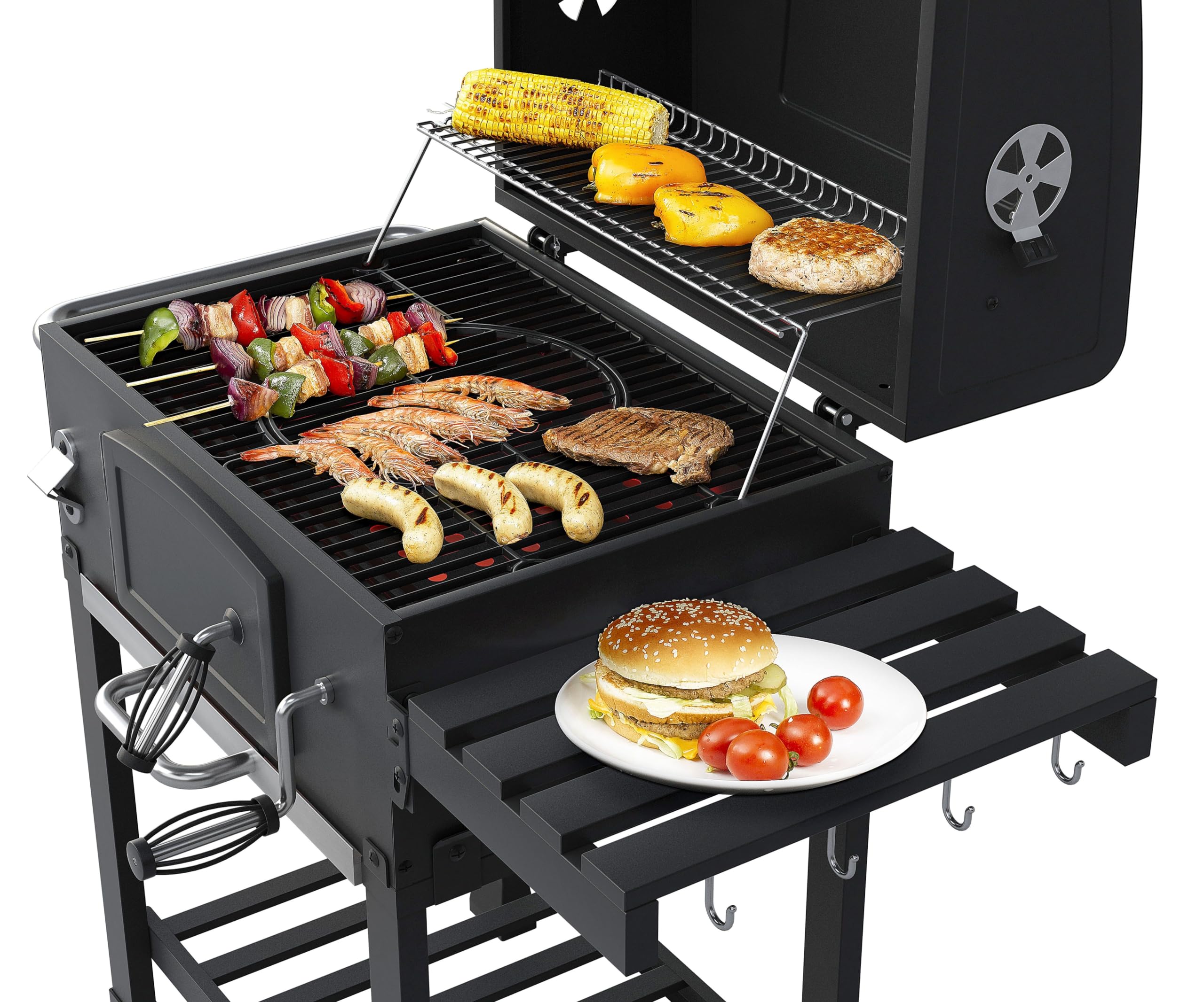 Grill na węgiel drzewny "Calgary" firmy El Fuego® | w zestawie z systemem "Rost-in-Rost" | ruszt do grillowania z żeliwa | design sejfu | w zestawie otwieracz do butelek | grill BBQ | AY 3722