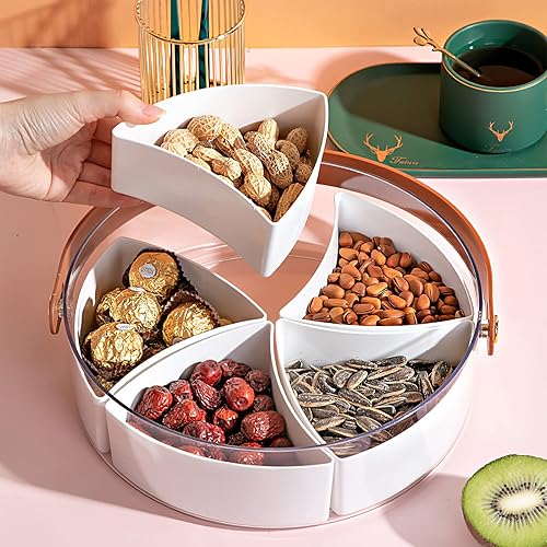 Miniatura 3 de amokk Bandeja dividida para servir con tapa y asa, contenedor de charcutería, platos portátiles para dulces, frutas, nueces, aperitivos, para