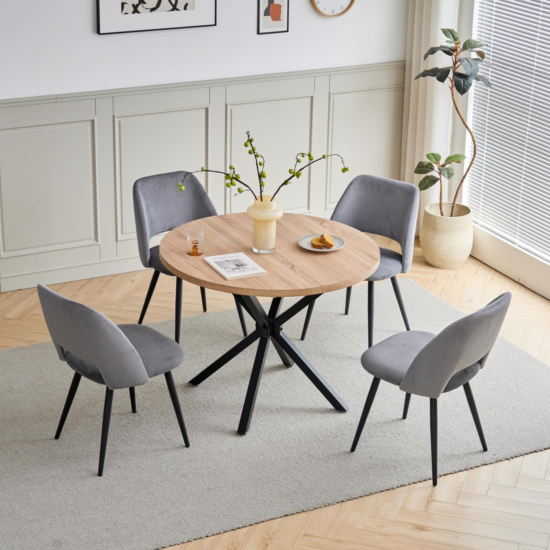 GrandCA HOME 2 Sillas de Comedor Modernas, Tapizadas en Pana y con Respaldo Recortado, Ideales para Comedor, Cocina, Sala de Estar y Dormitorio (Gris)
