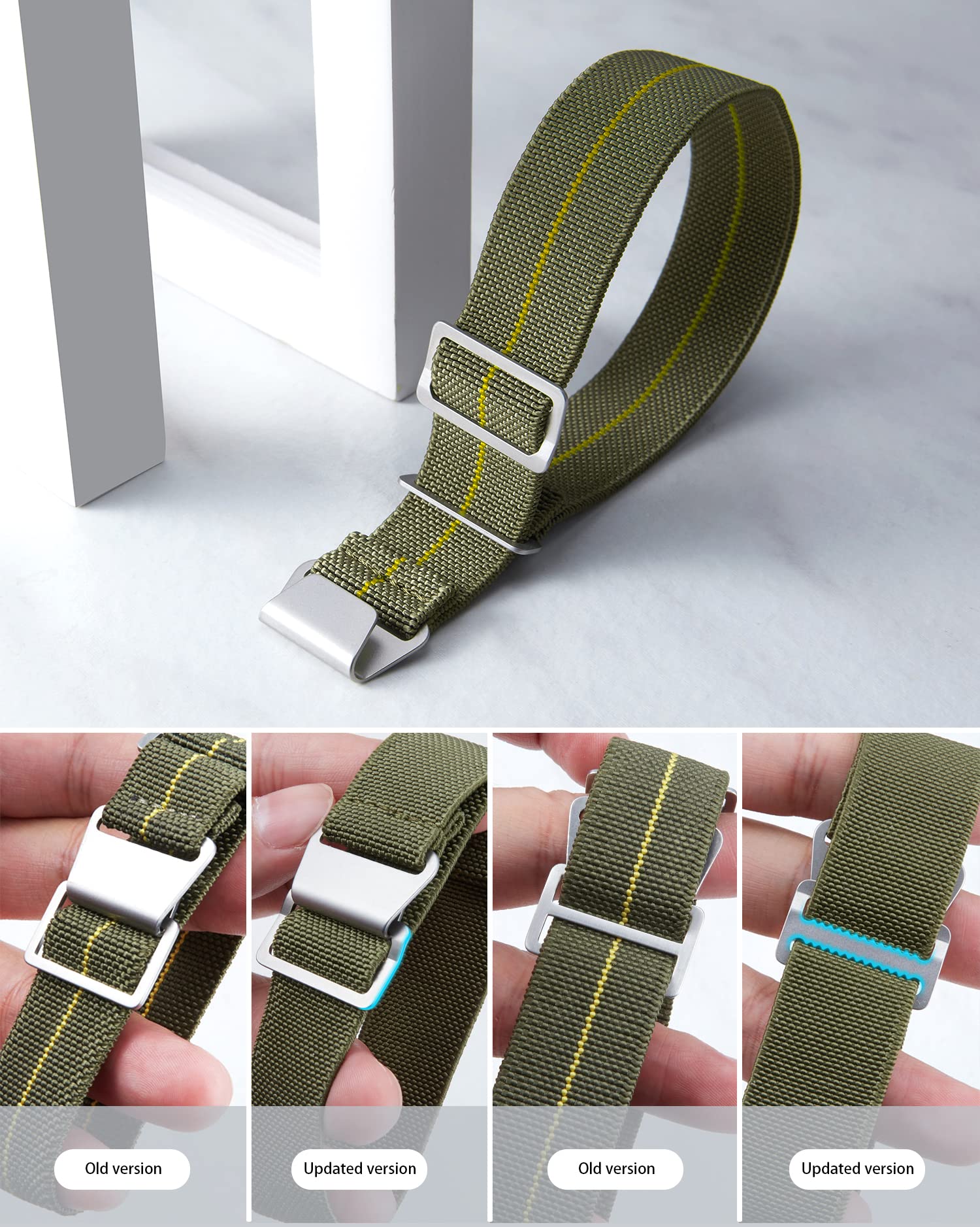 BINLUN Bracelet de Montre Élastique Nylon Style Marine Nationale Parachute Bracelet Montre en Tissu Remplacement avec Crochet Boucle Noir/Argenté Homme Femme 13 Couleurs, 3 Tailles 18/20/22mm