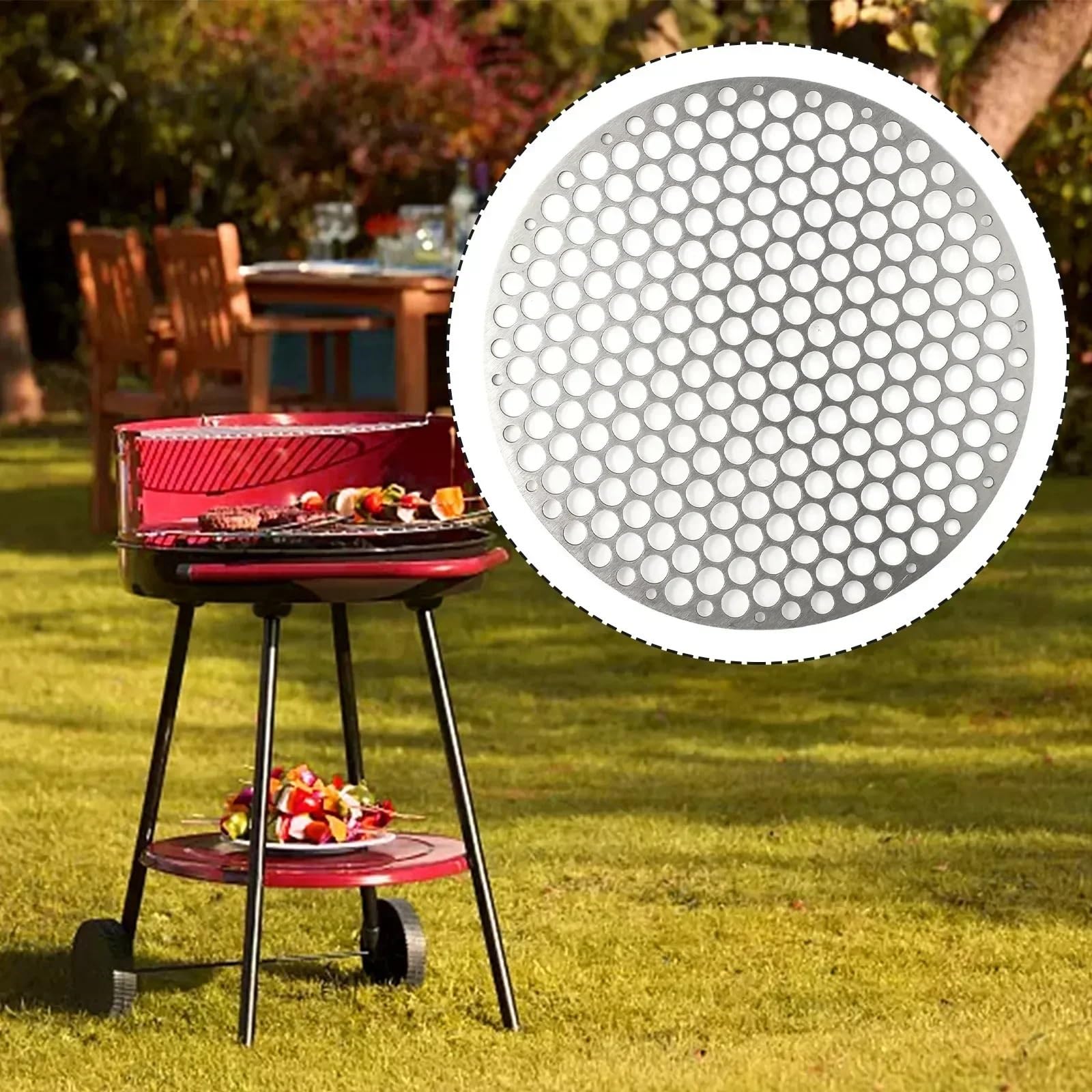 Rejilla de Malla metálica Redonda for Barbacoa Acero Inoxidable 18-30 cm, Ideal for Camping, Picnic, Utensilios Cocina y Accesorios para Barbacoa(22CM)