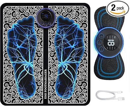 Sellastic Foot/Body Massager,Portable Wireless Rechargeable Foot and Body Pain Relief EMS Massage Machine with 8 Modes/14 Levels Therapy Mate for Legs,Foot,Neck,Arms for Men and Women