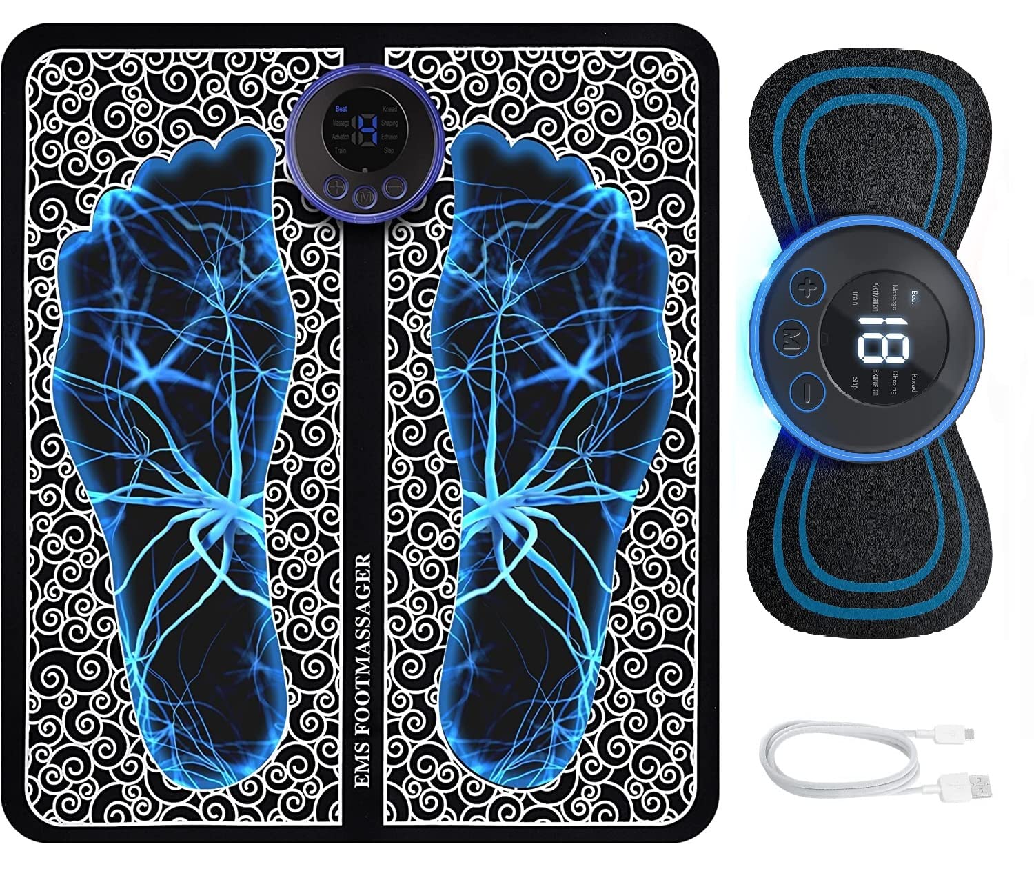 SELLASTIC Foot Massager - Electric Ems Feet Massage Mat Machine,Wireless,Rechargeable,Portable,Foldable With 8 Mode/19 Intensity Levels For Ultimate Pain Relief For Body,Legs,Foot For Men/Women (B0CMTH1BNK) Amazon Price History, Amazon Price Tracker