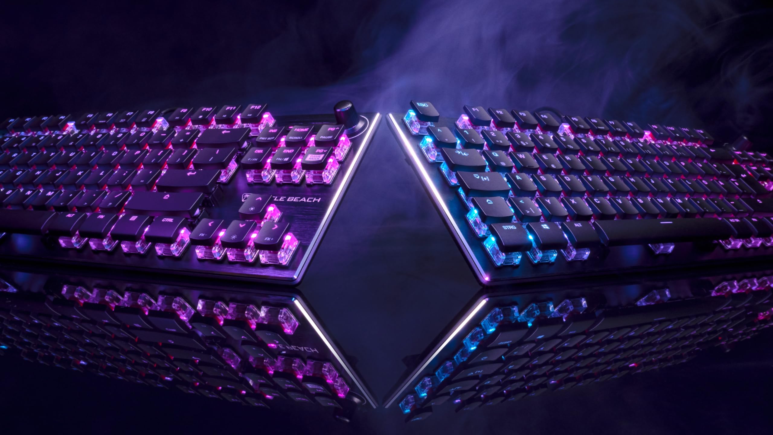 Turtle Beach Vulcan TKL - Clavier de Jeu mécanique Compact RGB, rétroéclairage AIMO LED Touche par Touche, interrupteurs linéaires Titan, Plaque supérieure en Aluminium, molette multimédia, Noir