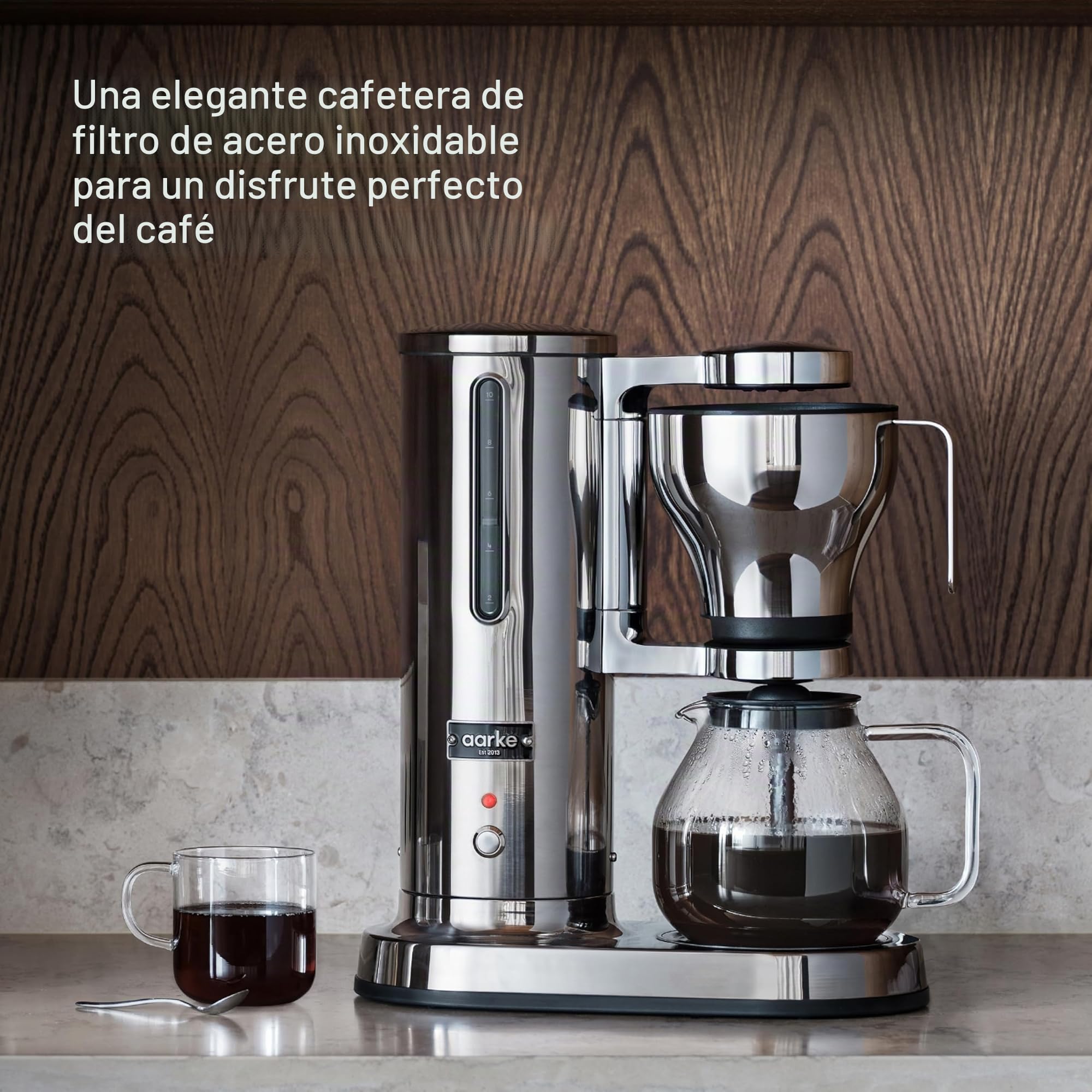 aarke Cafetera de filtro – Cafetera eléctrica, jarra de vidrio, función de mantenimiento de temperatura, capacidad de 10 tazas, 250 ml - 1.25L, diseño moderno, preparador de café para café de filtro