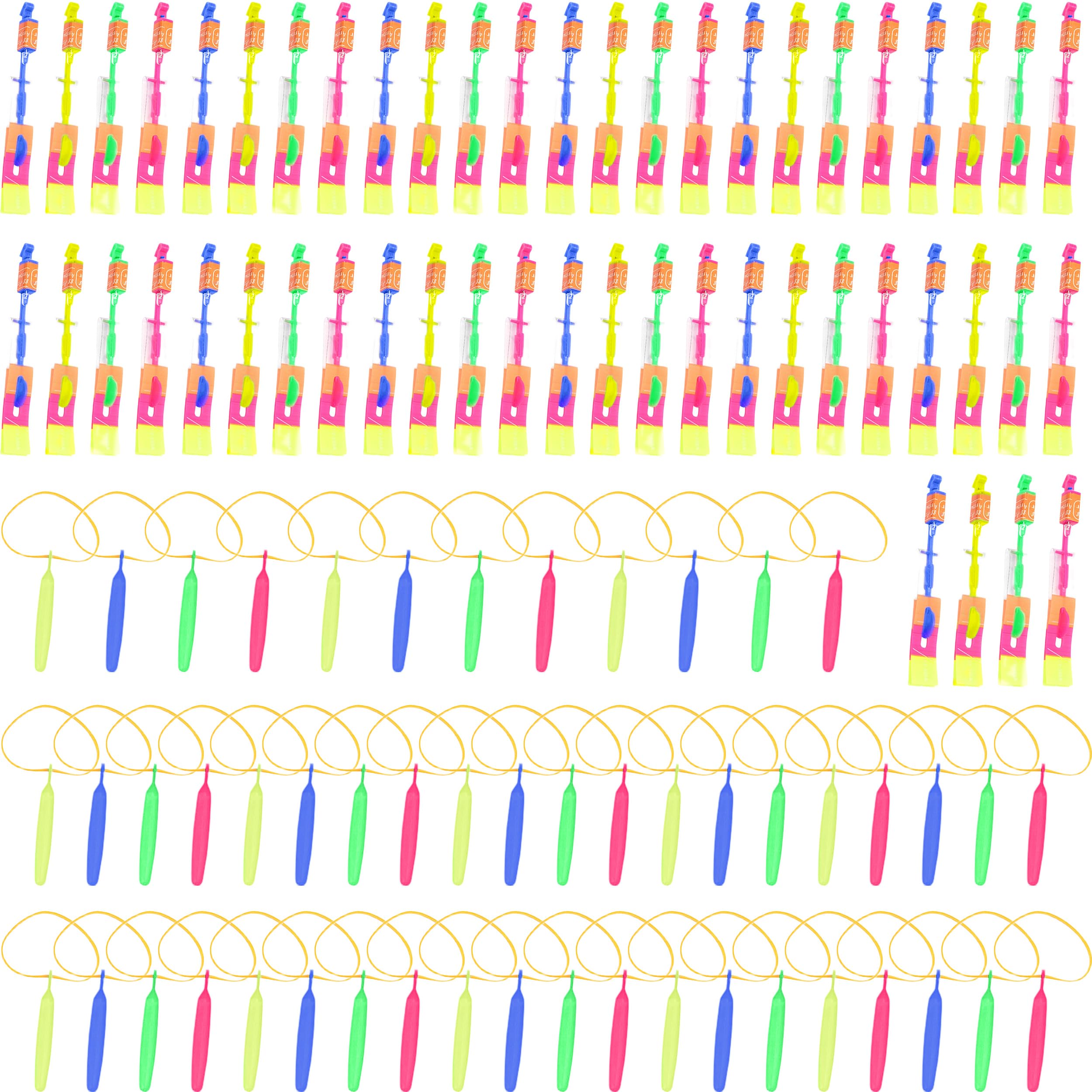 104 Pcs Led Flying Toy Includes 52Pcs Light up Arrow Helicopter and 52Pcs Flying Slingshot for Kids Summer Outdoor Games Birthdays Children's Day Christmas Party Favors