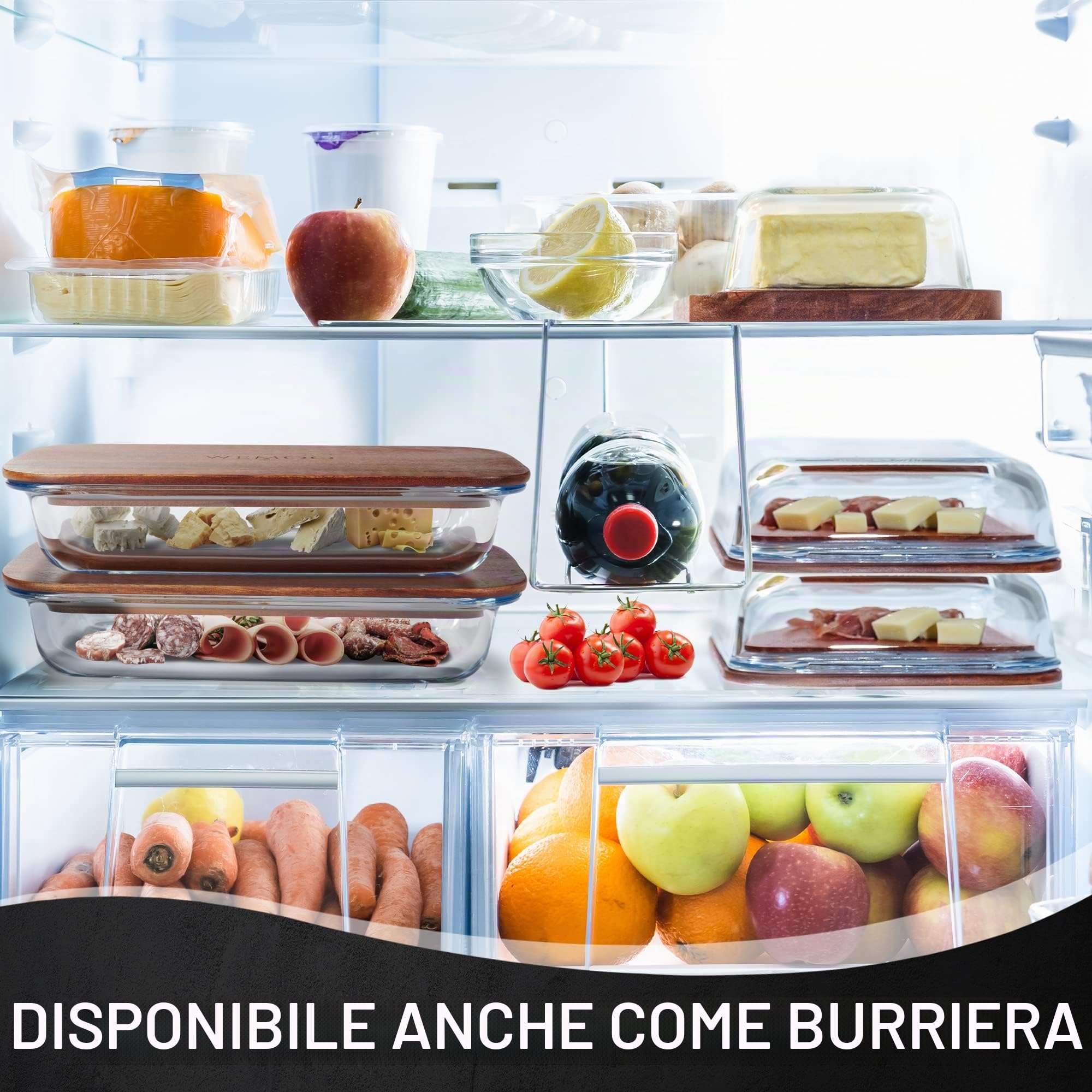 Scatole per alimenti in vetro e legno di acacia, senza BPA, grandi, piatte, impilabili, in legno massiccio, resistenti al calore e al freddo, senza coperchio fragile in bambù, adatte come