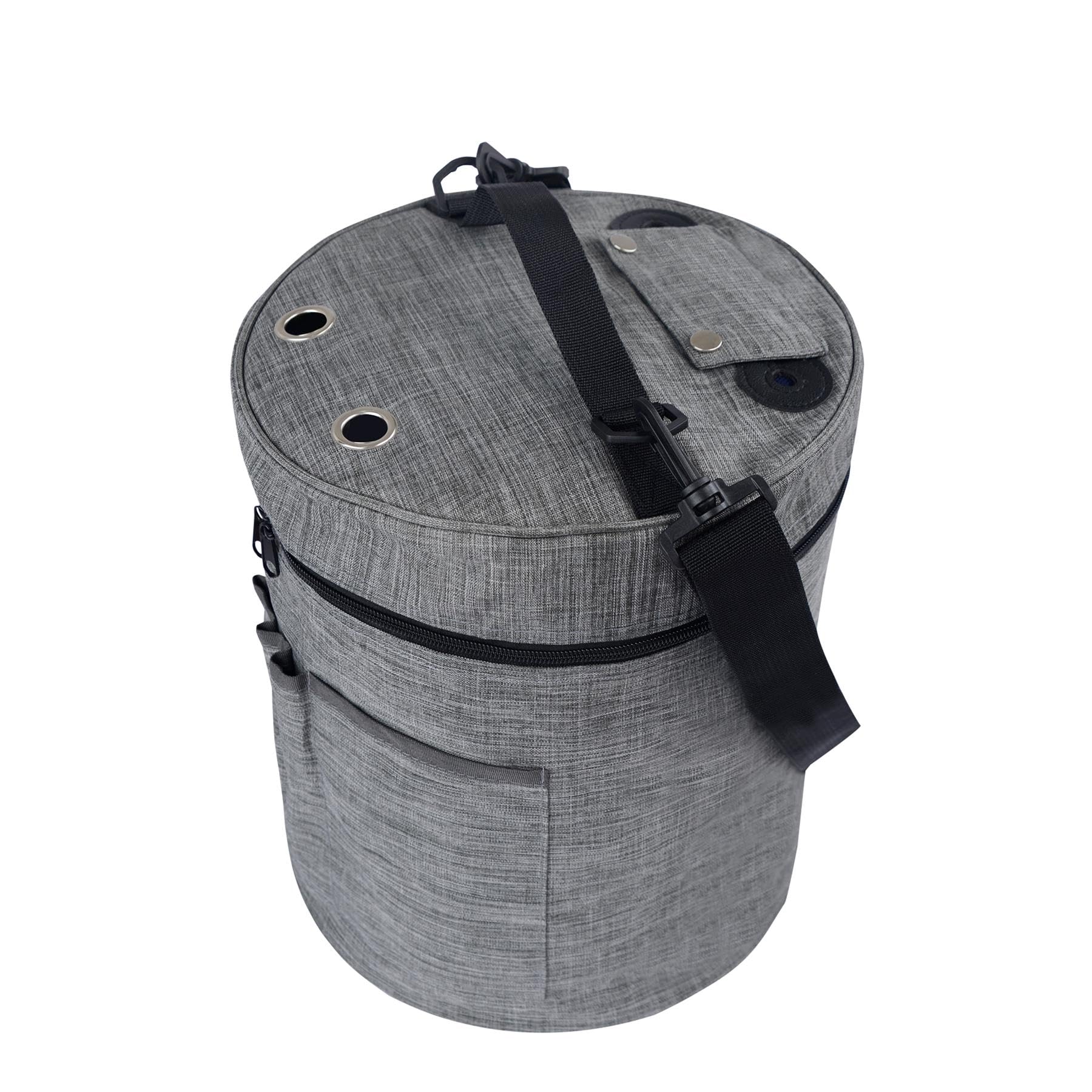 igadgitz home U7267 Polyester Round Knitting Bag, Round Yarn Storage Bag, Portable Crochet Bag with Shoulder Strap - Grey - Image 4