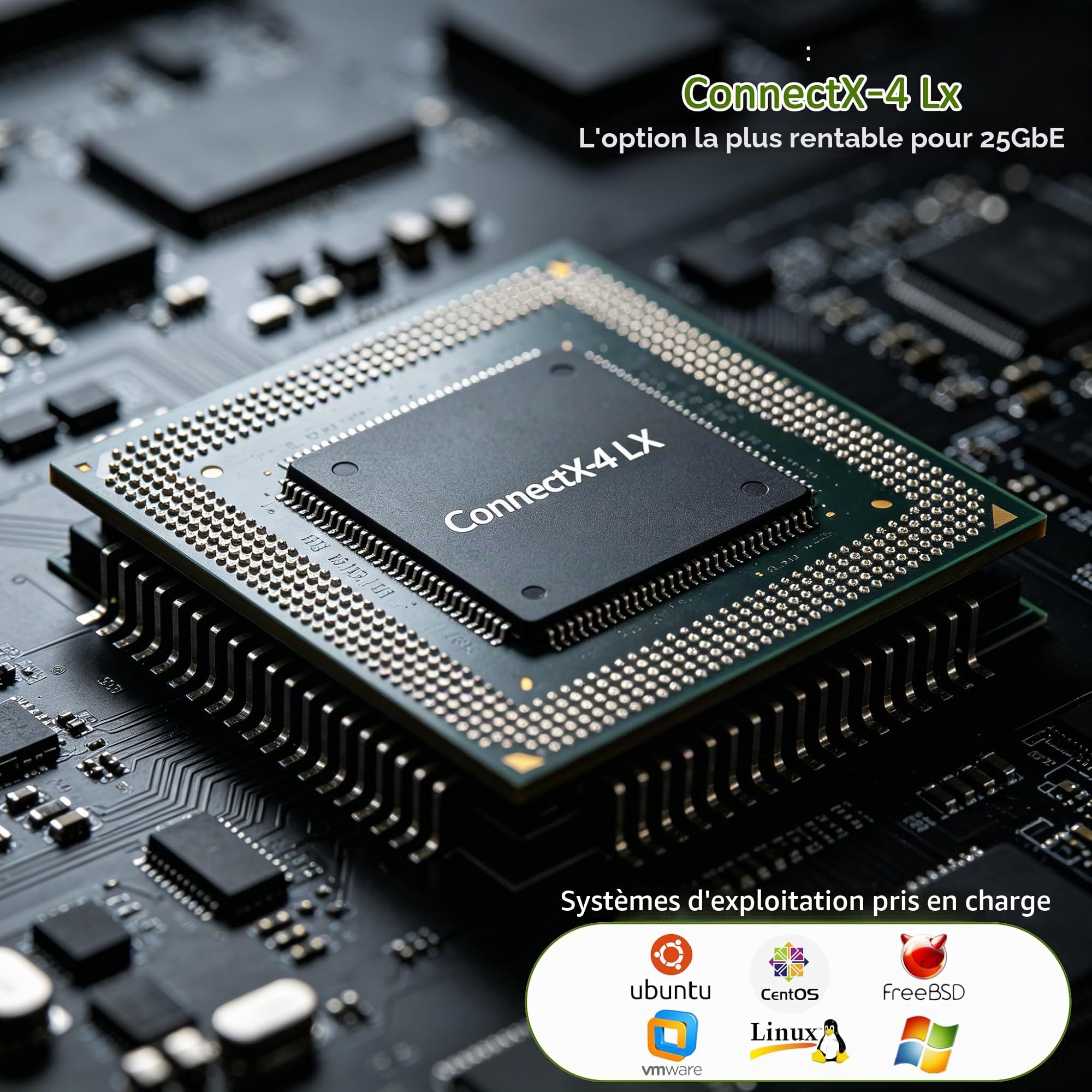 pour Mellanox ConnectX4 25Gb Adaptateur Serveur Ethernet, PCIe 3.0 X4, 1*SFP28 Port, RDMA, 25/10 / 1 Gbps, 25Gigabit NIC Support Windows Server/Windows/Ubuntu/Linux
