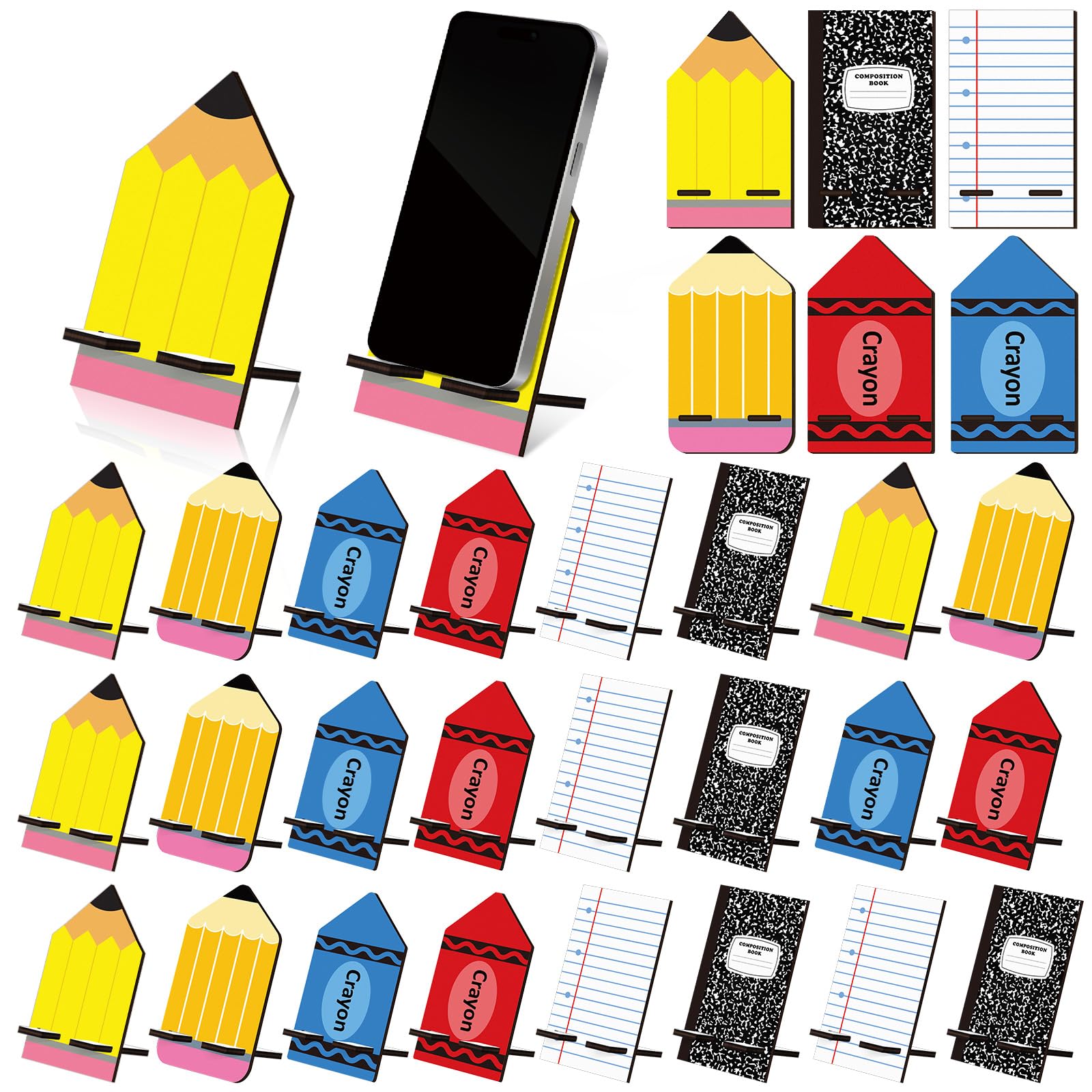 24 regali di apprezzamento per insegnanti, 6 stili di matita a matita a forma di taccuino in legno a forma di supporto per telefono cellulare, regalo di ringraziamento per scuola, ufficio
