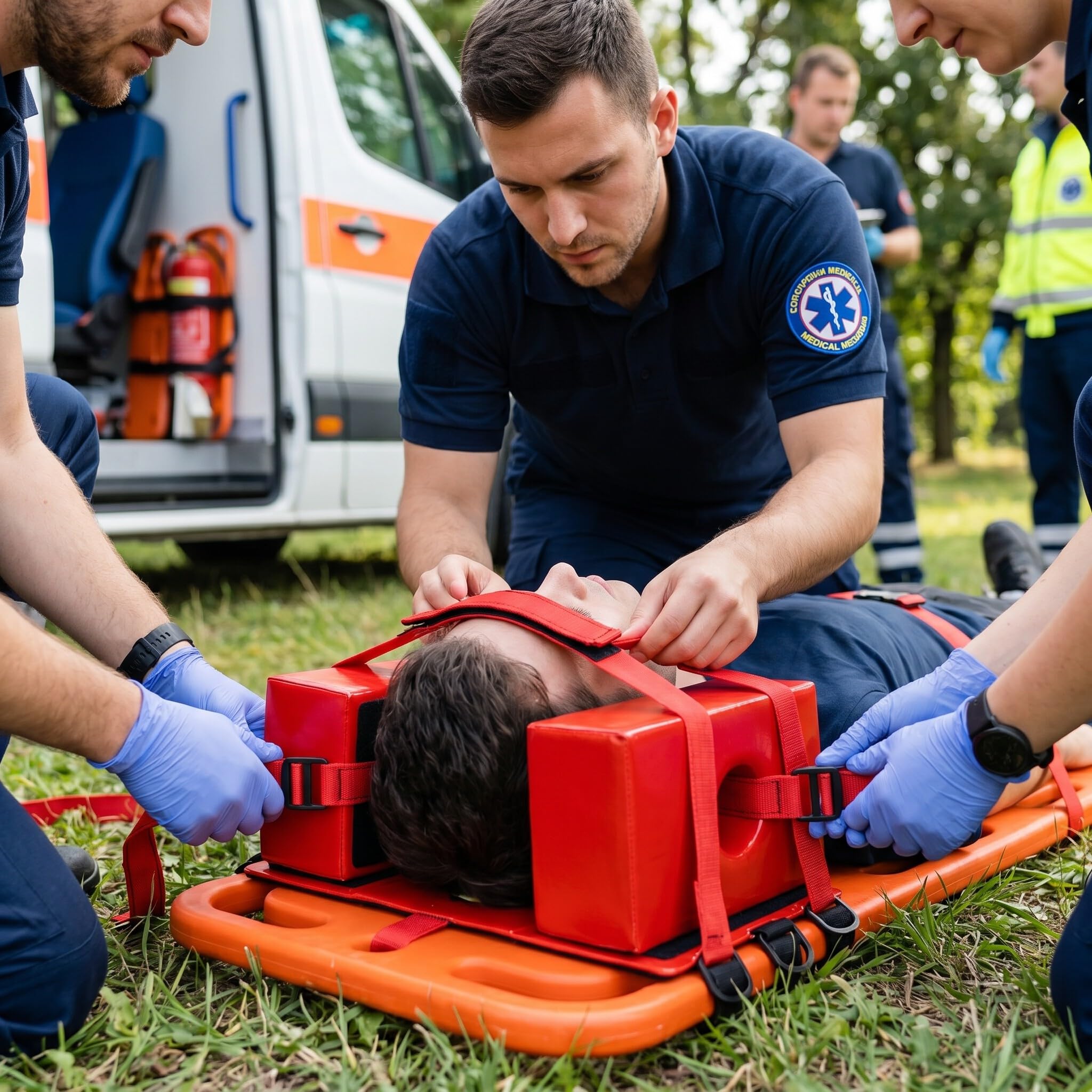 Kopfimmobilisator für Spine Board & Rückenbrett – Wasserdichter NBR Schaumstoff, Röntgen-MRT-kompatibel, verstellbare Gurte, Kopfhalterung für Rettungsdienst EMT
