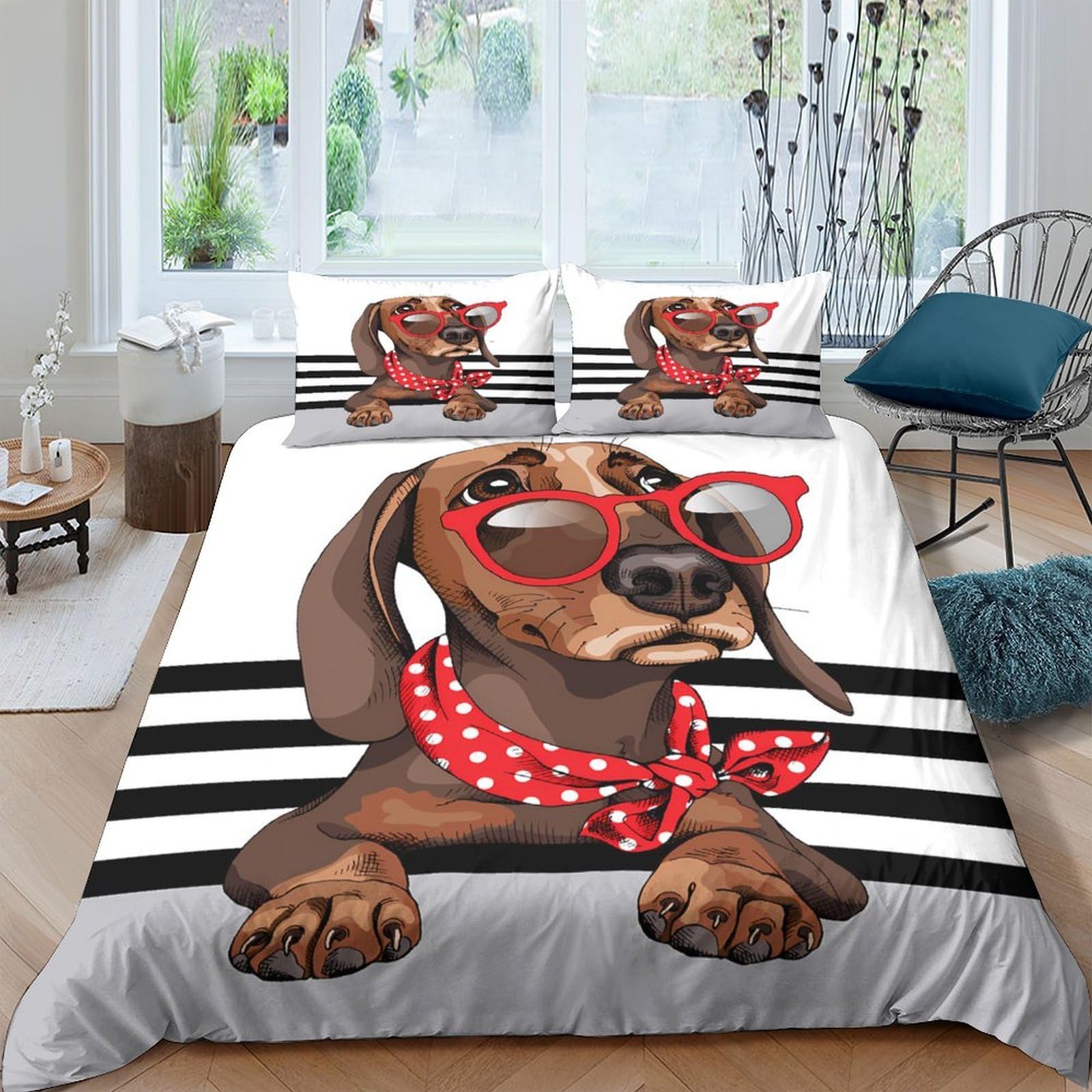 Ctjqhvkz Style-2 3D Printed Dachshund Dog Fitted Sheet Microfiber Soft Cartoon Animal Bed Cover For Bedroom Guest Room Mattress Decor Single（135X200cm）