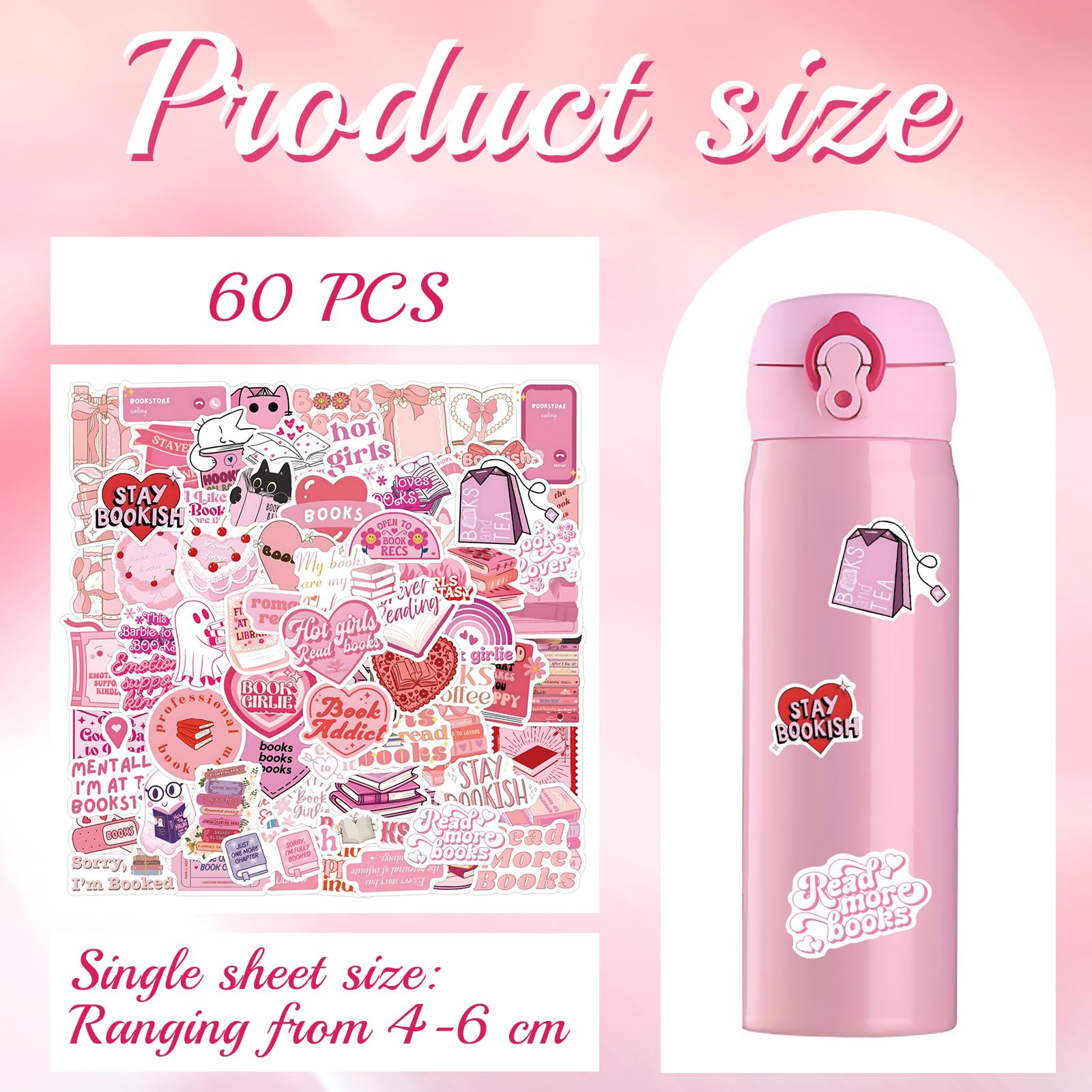 Set Da 120 Adesivi Rosa In Vinile Impermeabile – Per Scrapbook, Laptop, Kindle E Tazze, Regalo Per Bambine E Ragazze, Motivi Bookish