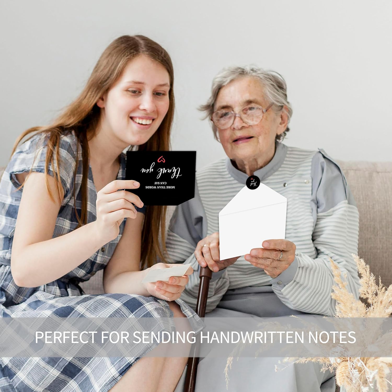 GOLDPEI 30-pack Thank You Cards with Envelopes Bulk & Matching Stickers, 4x6 Blank Thank You Notes for Baby & Bridal Shower, Weddings, Business & Graduations, Black - Image 6