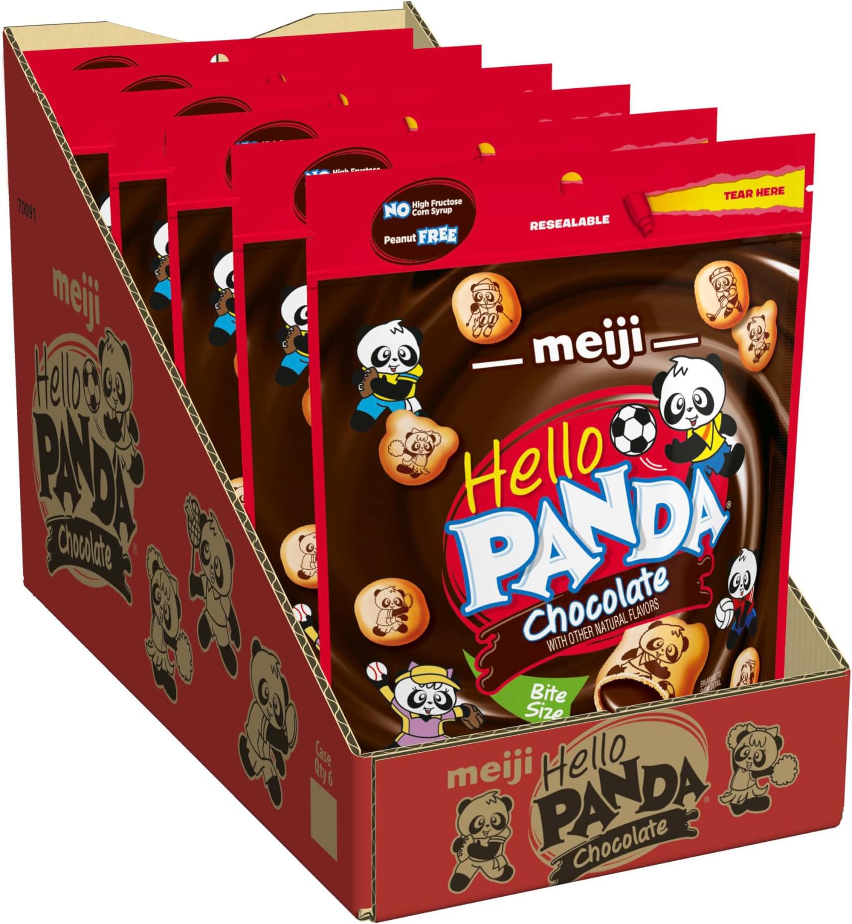 Meiji Hello Panda Cookies, Chocolate Crème Filled, Resealable Package - 7 oz, Pack of 6 - Bite Sized Cookies with Fun Panda Sports