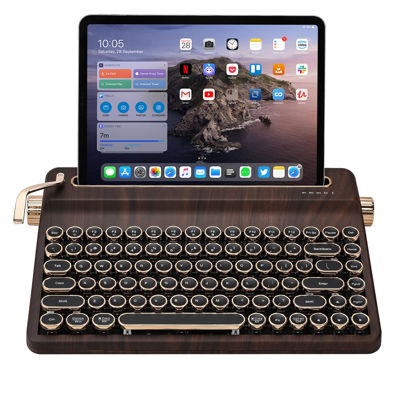 YUNZII QL75 Wireless Typewriter Hot Swap Retro Mechanical Keyboard, Punk Round Keycaps, RGB Backlit QMK/VIA Programmable, Multi-Device Keyboard with 2.4GHz/Type-C/BT5.0 (Wood, Cocoa Cream V2 Switch) Wood Cocoa Cream V2 Switch