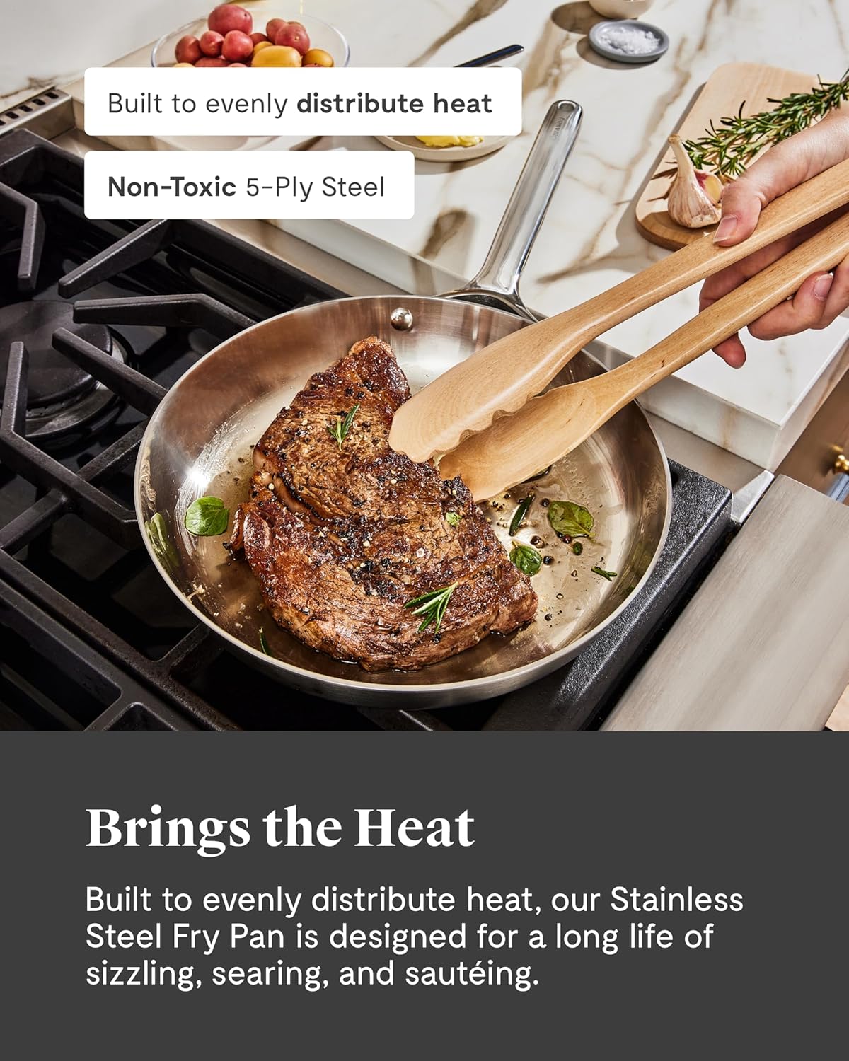 Caraway Fry Pan Sampler Bundle - 10.5" Non-Stick Ceramic Frying Pan, 10.5" Stainless Steel Fry Pan, 10.5" Enameled Cast Iron Skillet - Non Toxic, Oven Safe - Black, Charcoal