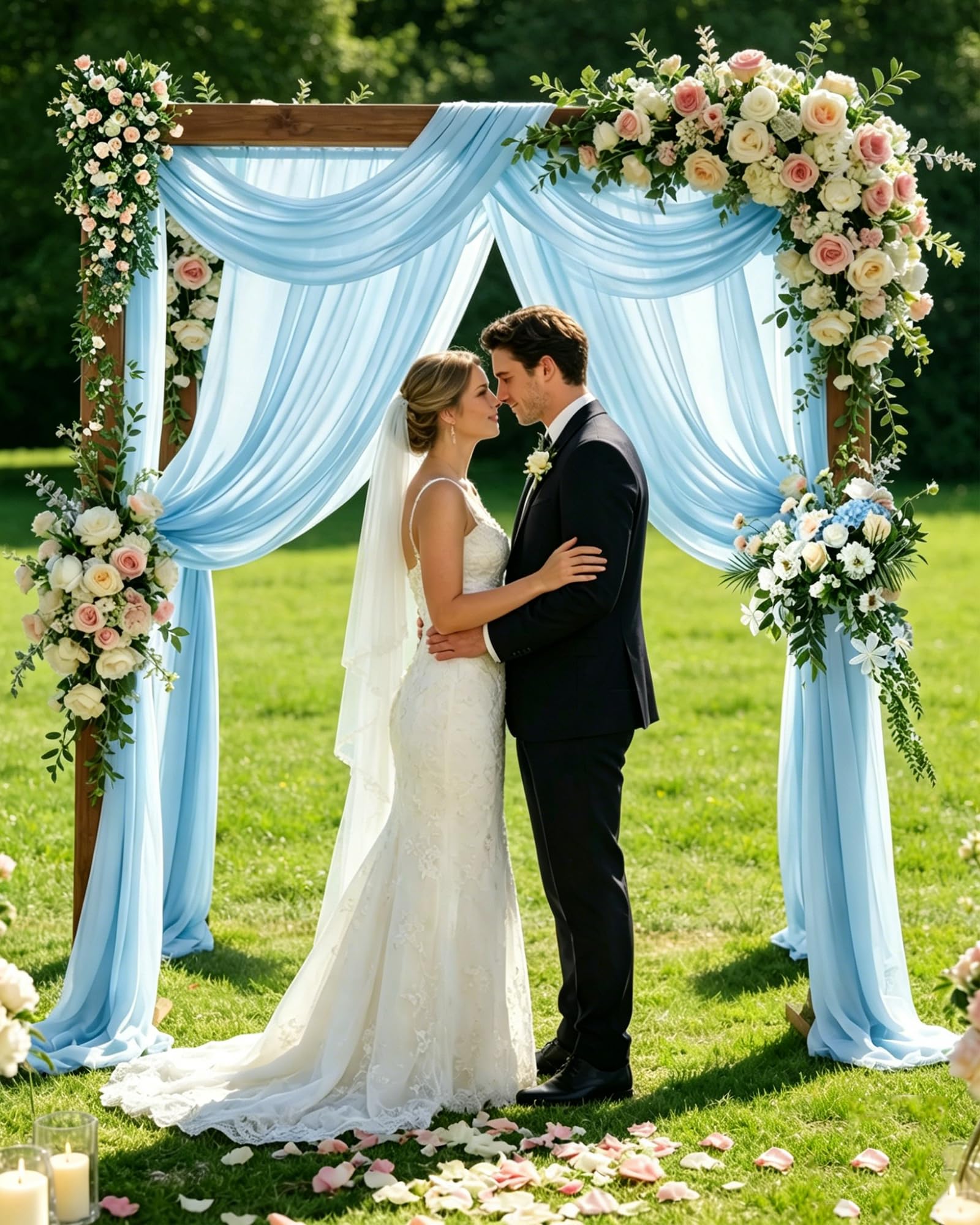 2 Panels 30" x 19.69Ft Wedding Arch Draping Fabric, Blue Chiffon Sheer Voile Backdrop Curtain Wedding Arch Backdrop Drapes Curtains for Arbor Wedding Archway Ceremony Ceiling Decorations