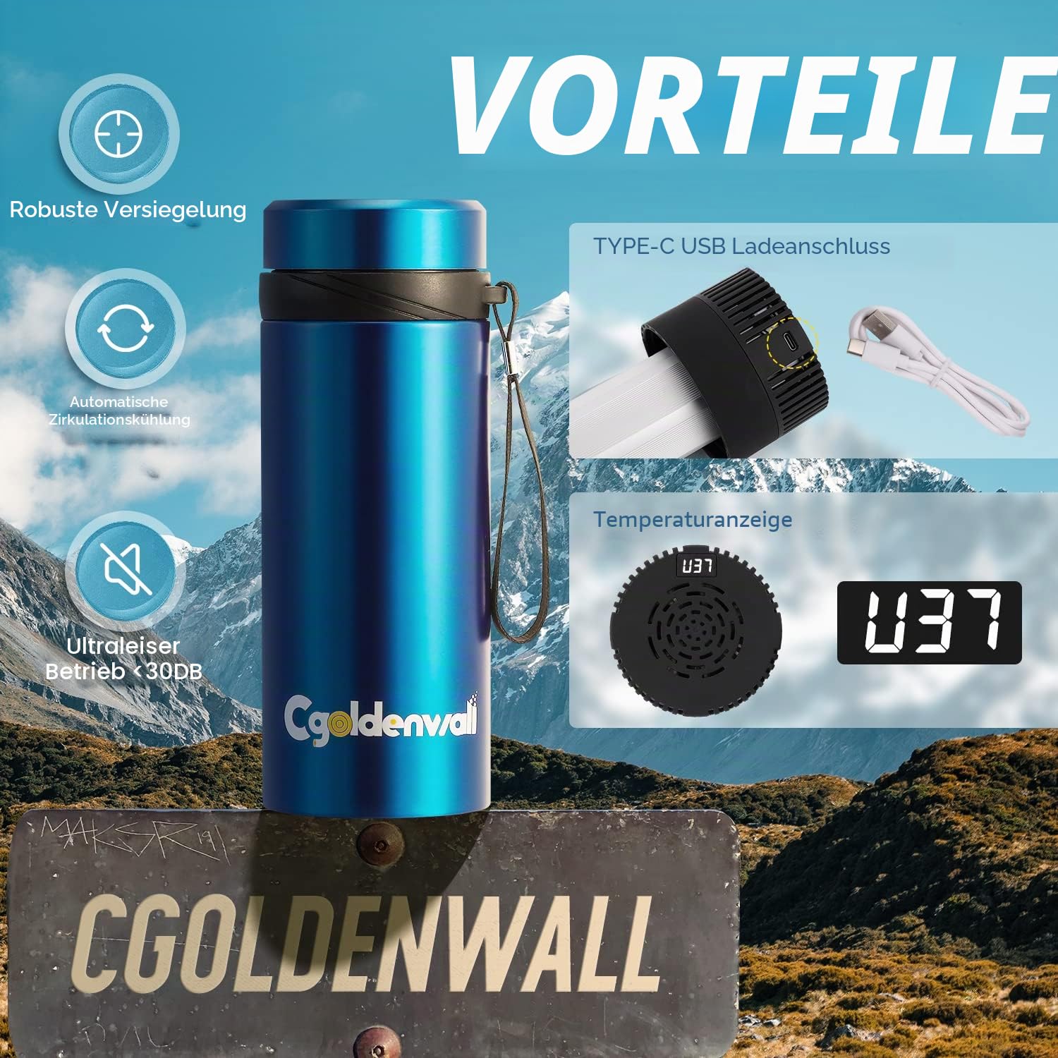 CGOLDENWALL Insulin Kühlbox Elektrisch, Biogel 40H, 2-8℃ Kühlung, Blau