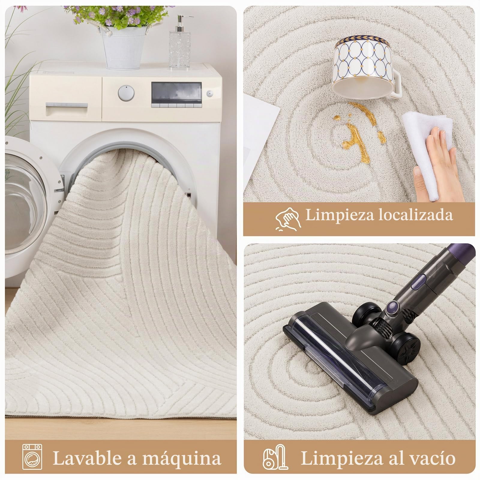 SHACOS Alfombra Salón Beige, Grande Alfombra Habitación Suave Antideslizante, Lavable Tapete Sala Decorativa Estilo Escandinavo para Sala, Dormitorio y Comedor Rug, 200 x 290 cm