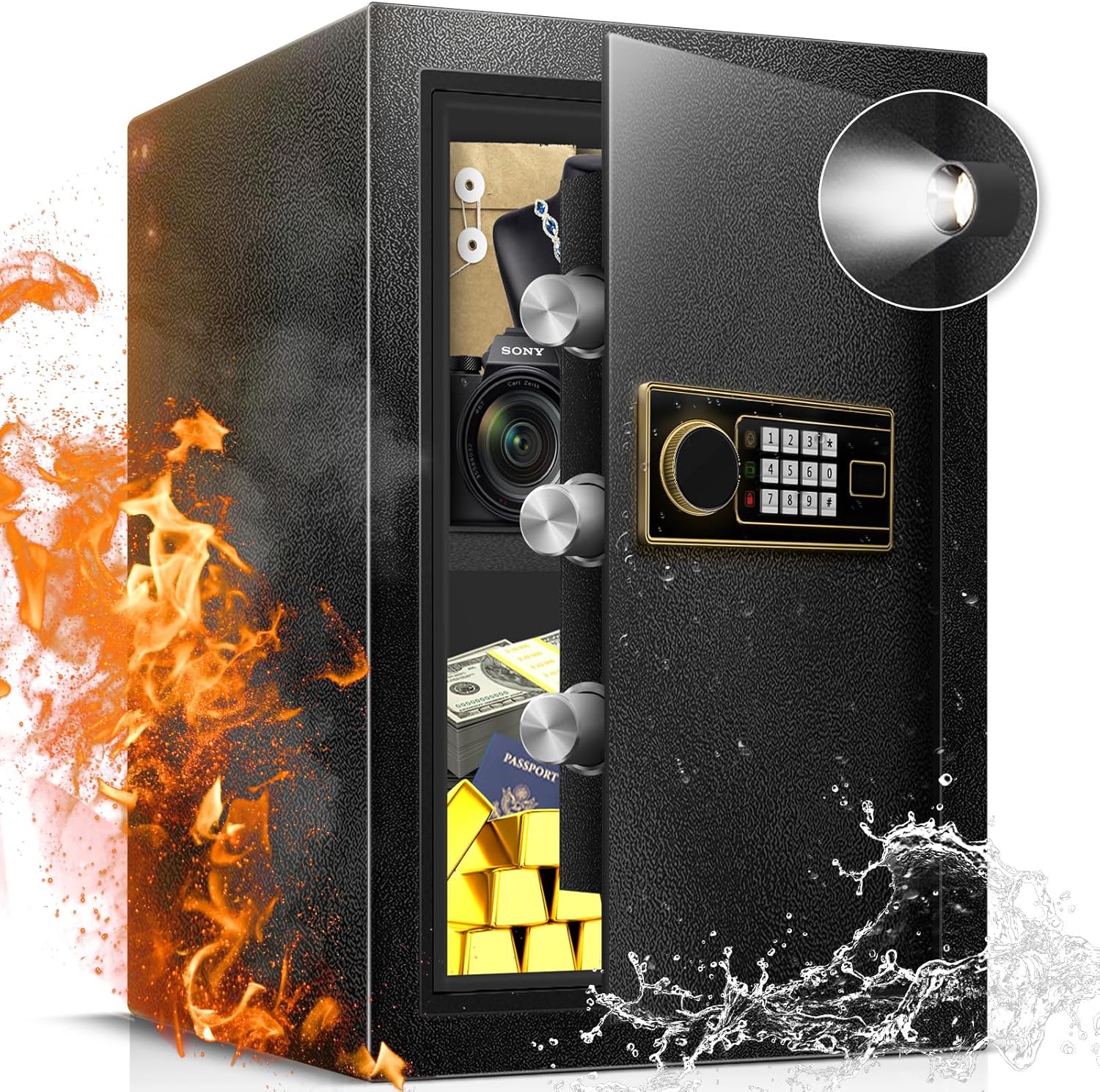 2.2 Cu Ft Fireproof Safe Box for Home - Steel Lock Box for Office & Home Security, Digital Electronic Keypad, Alarm System & Removable Shelf, Safety Box for Documents Money Jewelry