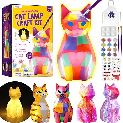 Paint Your Own Cat Lamp Kit, Arts and Crafts for Kids Ages 8-12, Art Supplies Painting kit for Kids 6-12, Cat Night Light Toys Girls Boy Birthday Christmas Gifts for Kid Ages 3 4 5 6 7 8 9 10 11 12+ - Cat