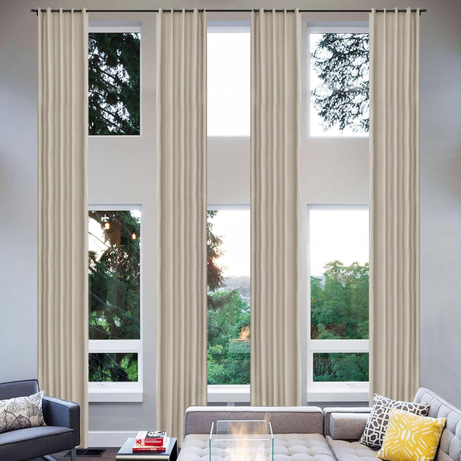 Fcoise Extra Long Solid Linen Curtain Custom-Made 102-288 Inches Long/Floor to Ceiling Blackout Curtains/Silver Grommet Burlap Window Treatment Drapes / 2 Panels - Smoky Grey / 100" W x 288" L